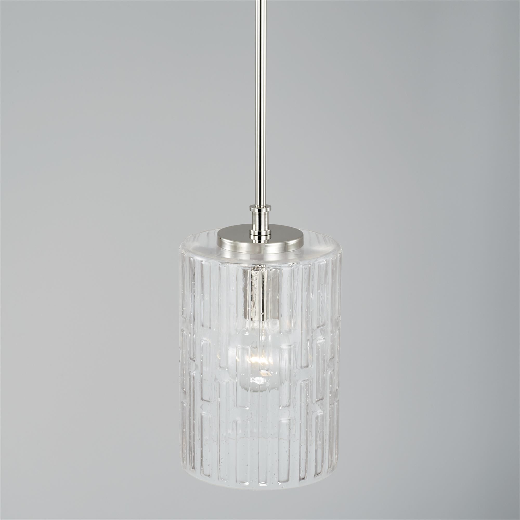 Shown in Polished Nickel finish and Embossed Seeded glass