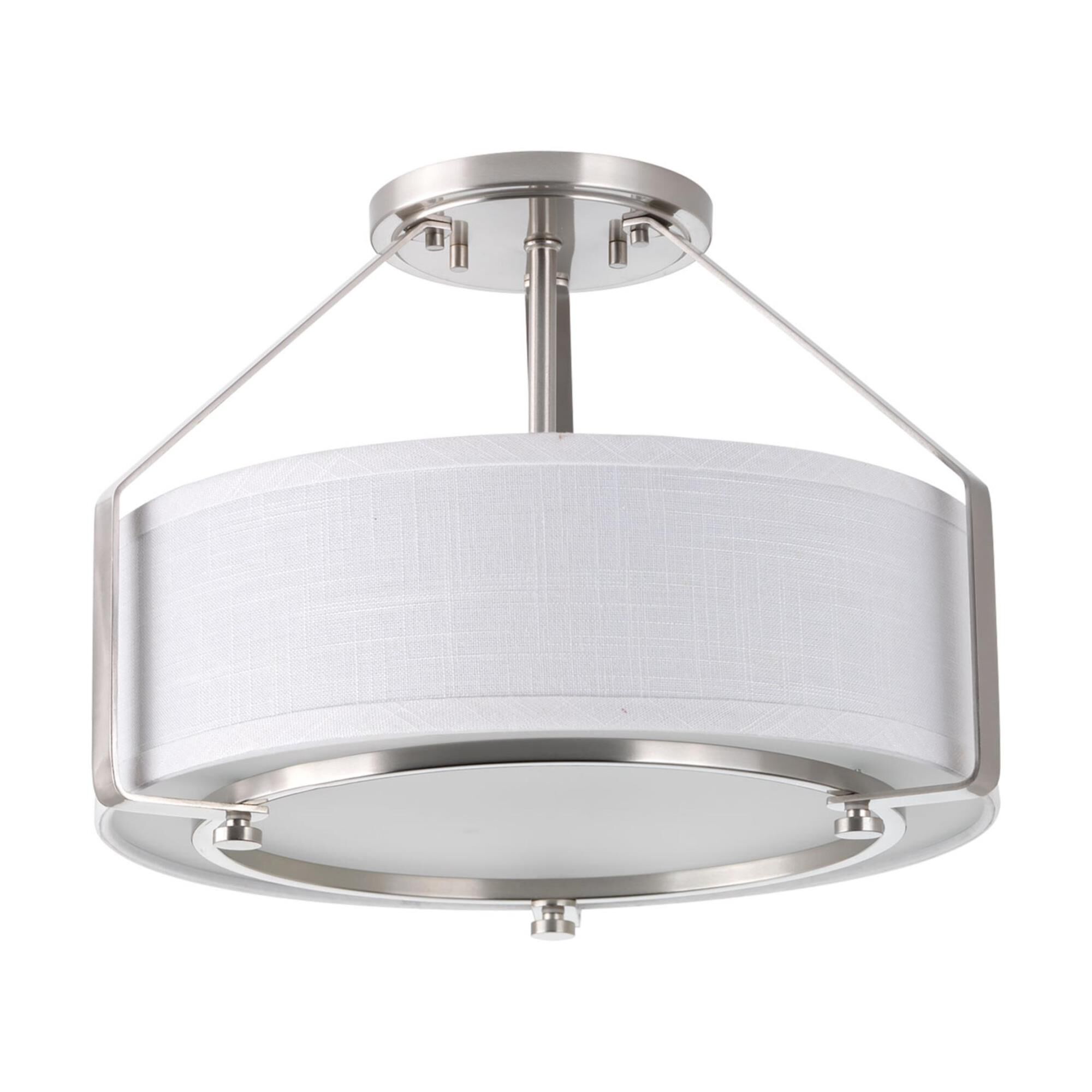 Shown in Brushed Nickel finish and Fabric Shade shade