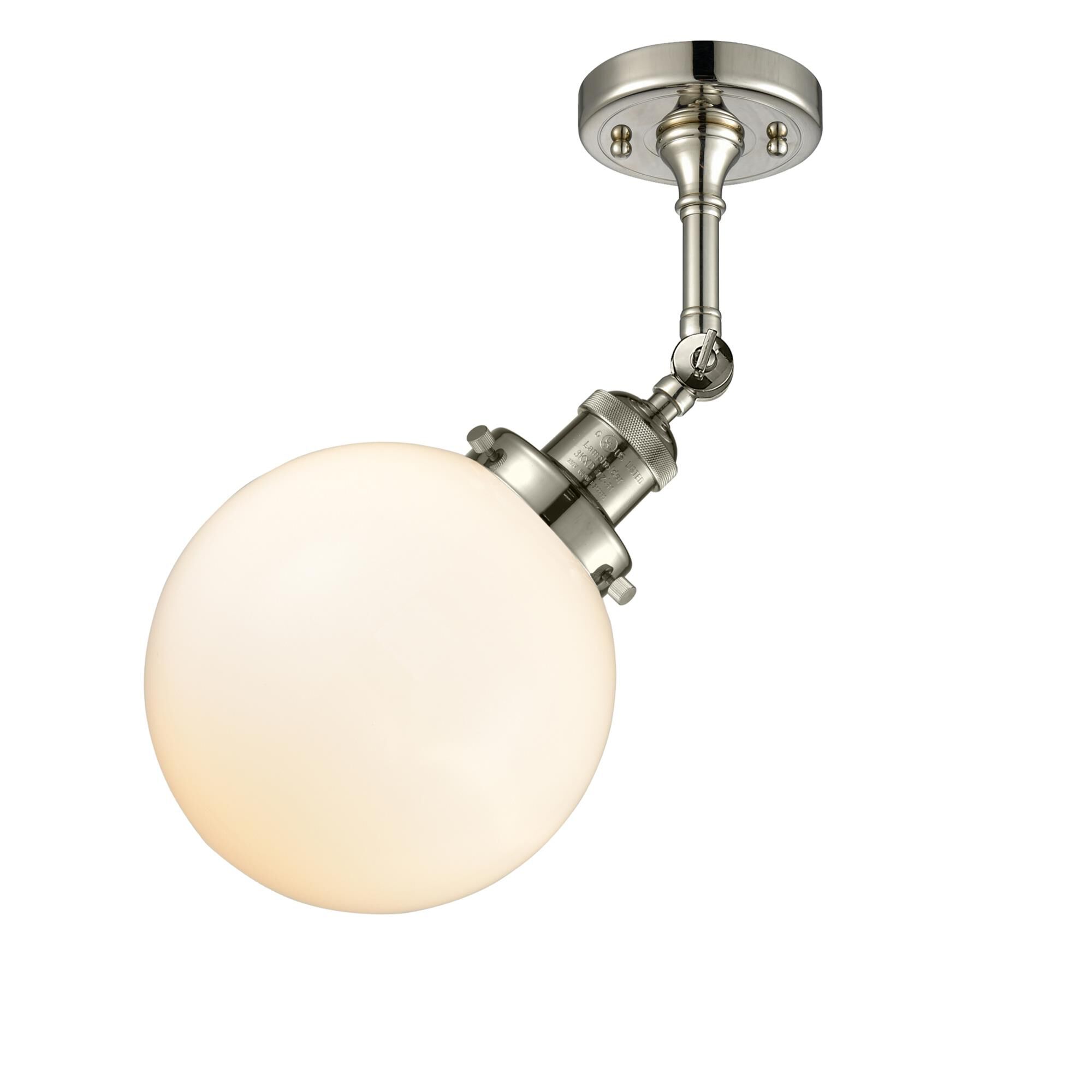 Shown in Polished Nickel finish and Matte White Cased glass and No Accent accent