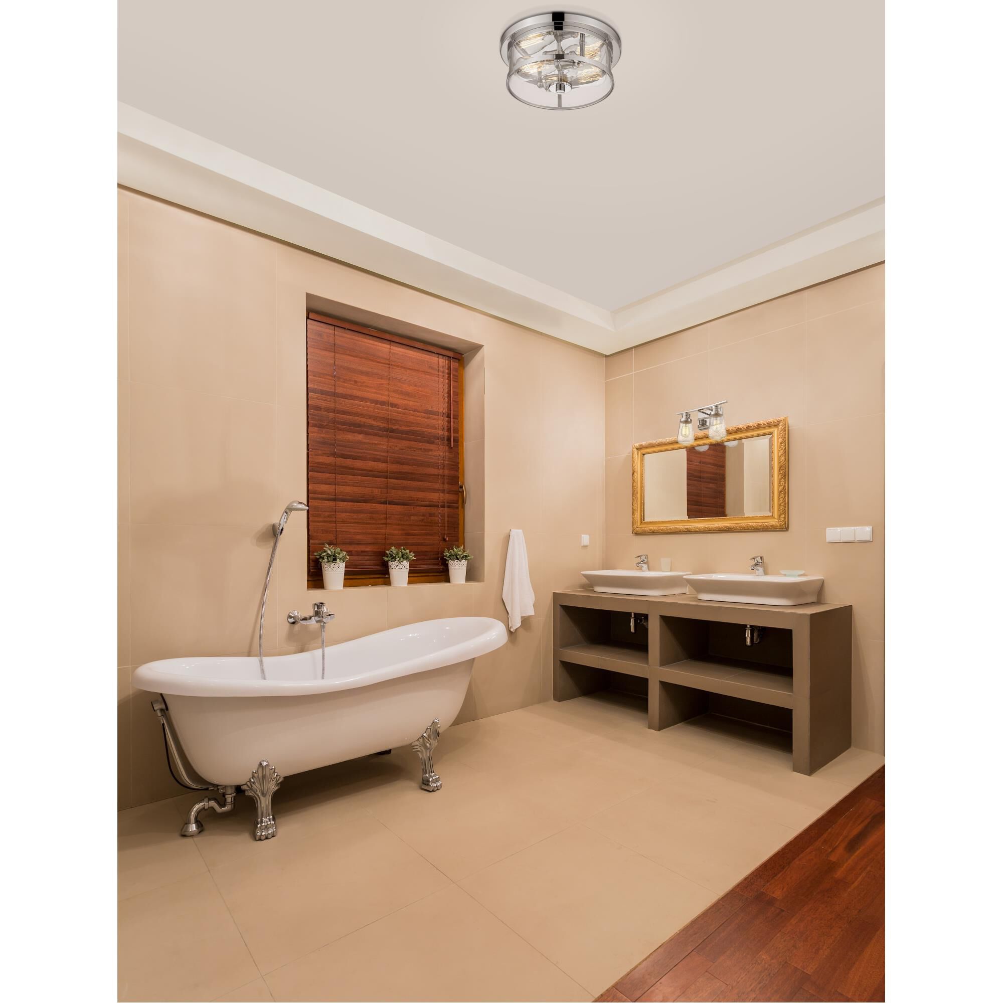 Shown in Chrome finish and Glass shade