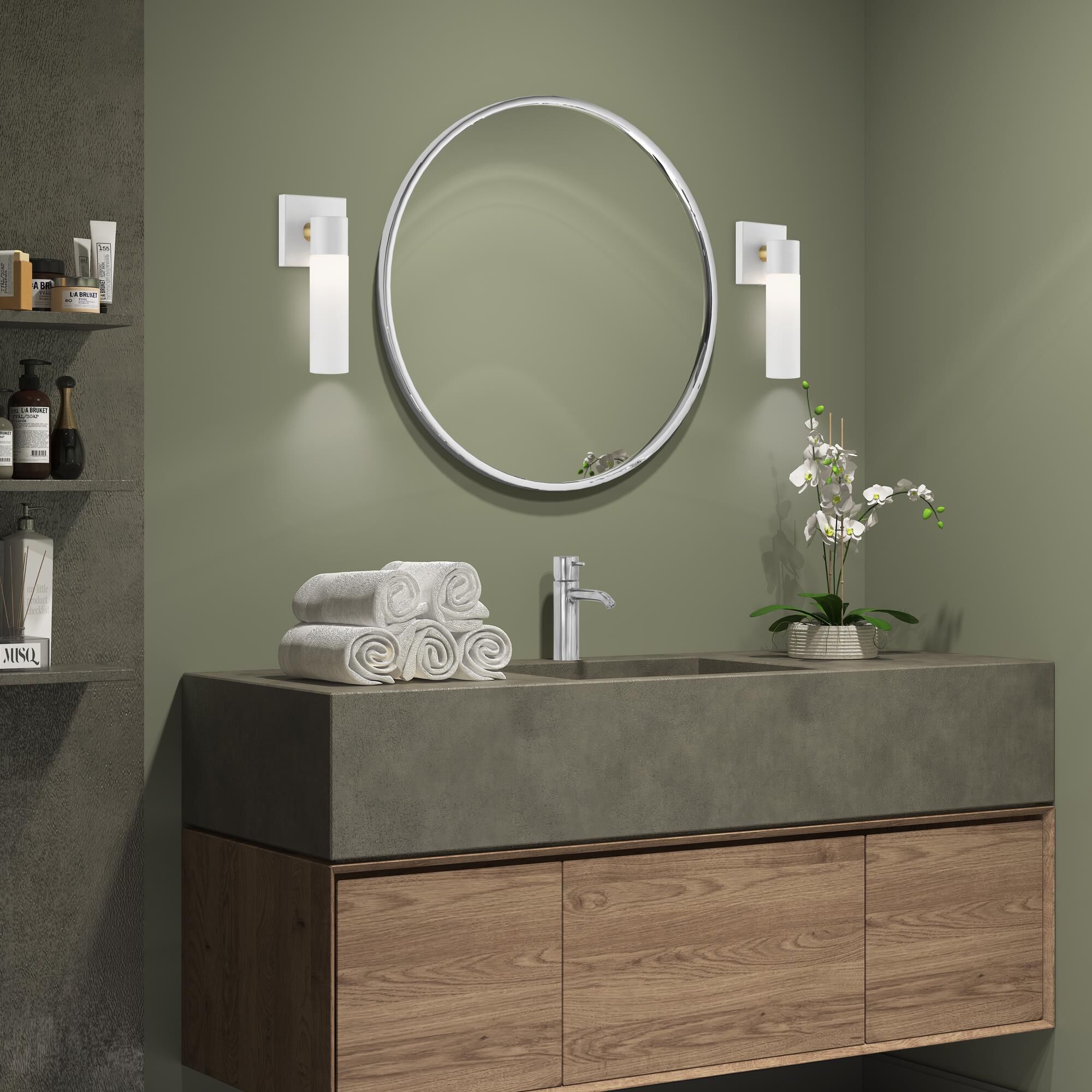 Shown in Textured White With Antique Brass Accent finish and Hand Blown Satin Opal White Twist Lock glass and Hand Blown Satin Opal White Twist Lock Glass shade