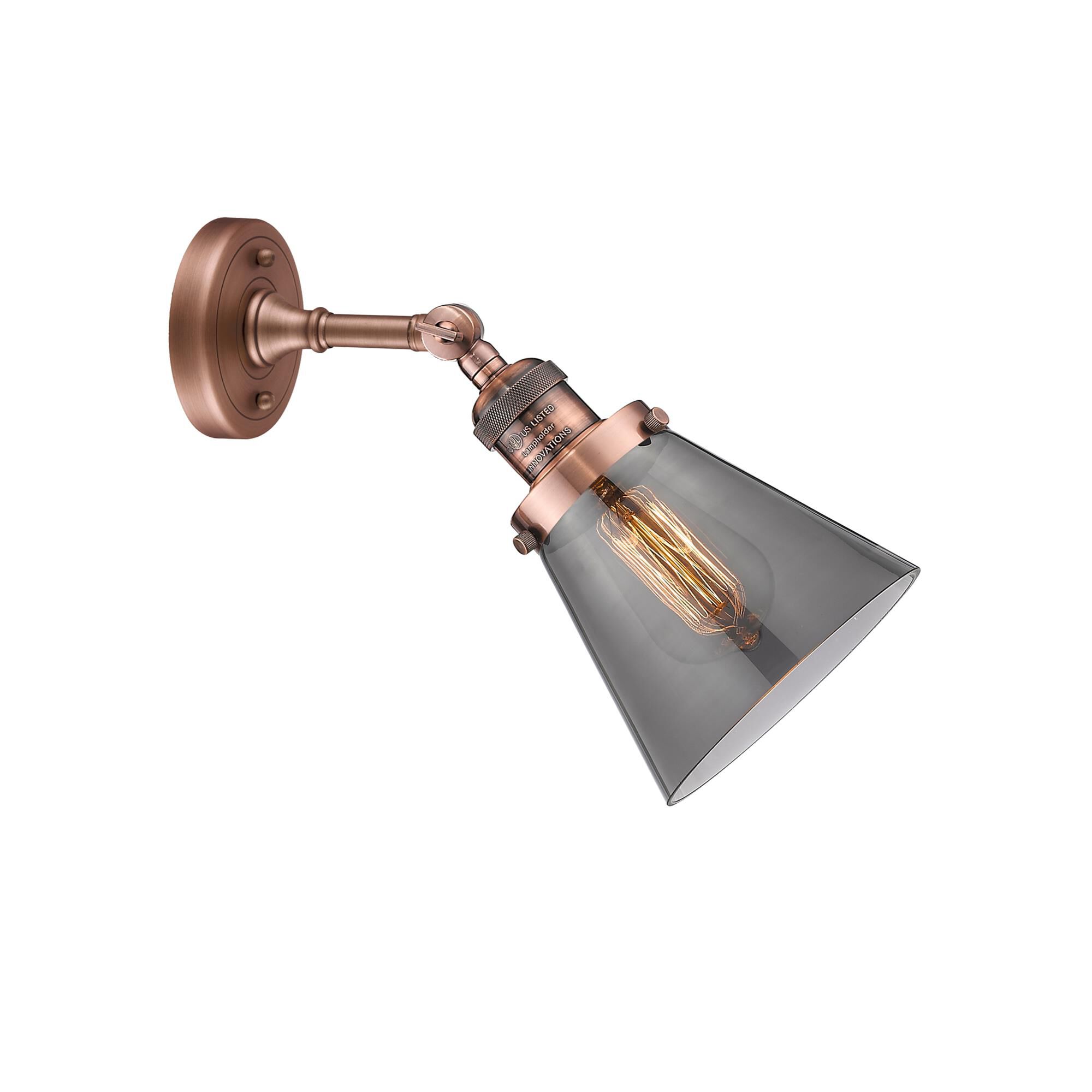 Shown in Antique Copper finish and Smoked glass and None accent