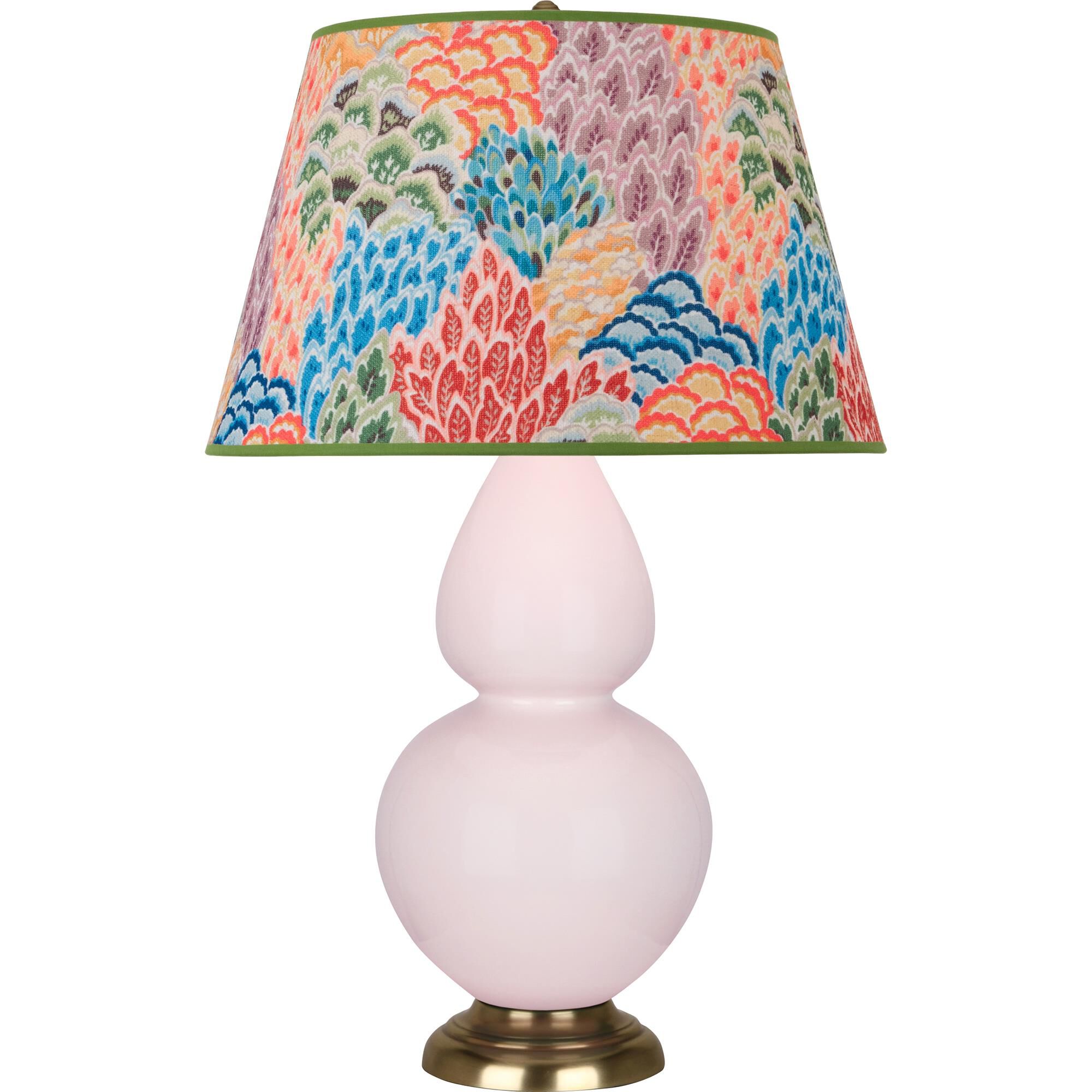 Shown in Rose Water Glazed finish and Spring Floral shade and Antique Brass accent
