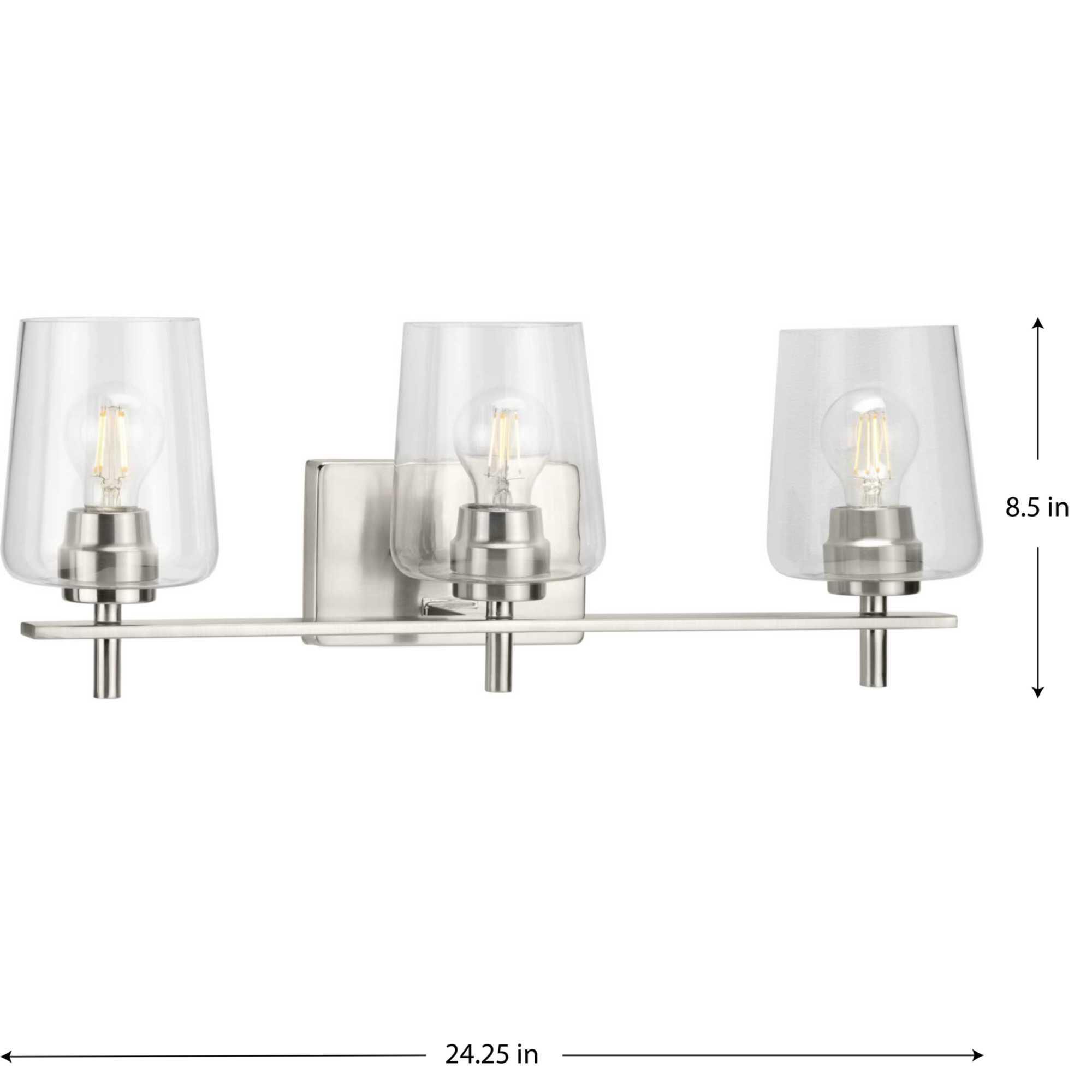 Shown in Brushed Nickel finish and Clear glass