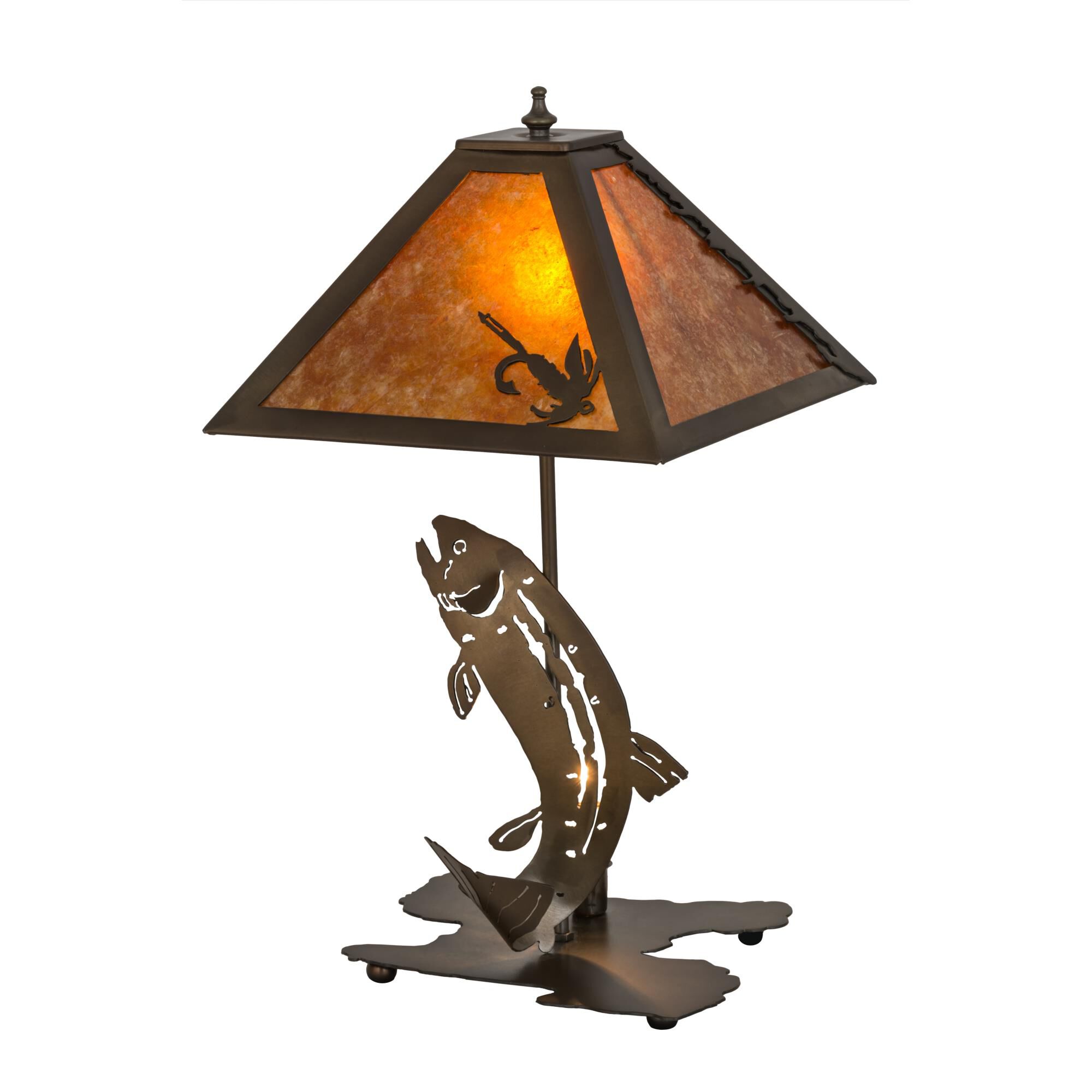 Shown in Antique Copper Finish finish and Amber Mica glass