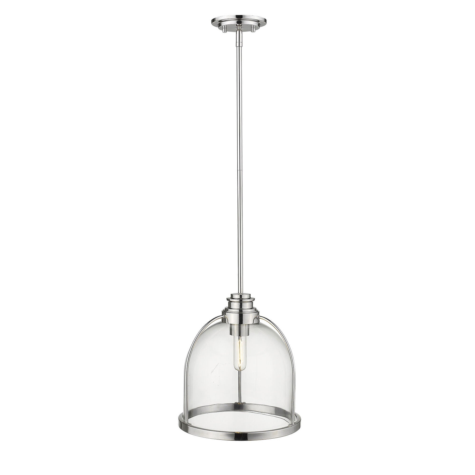 Shown in Polished Nickel finish and Clear glass and Clear, Dome Shaped Glass Globe shade