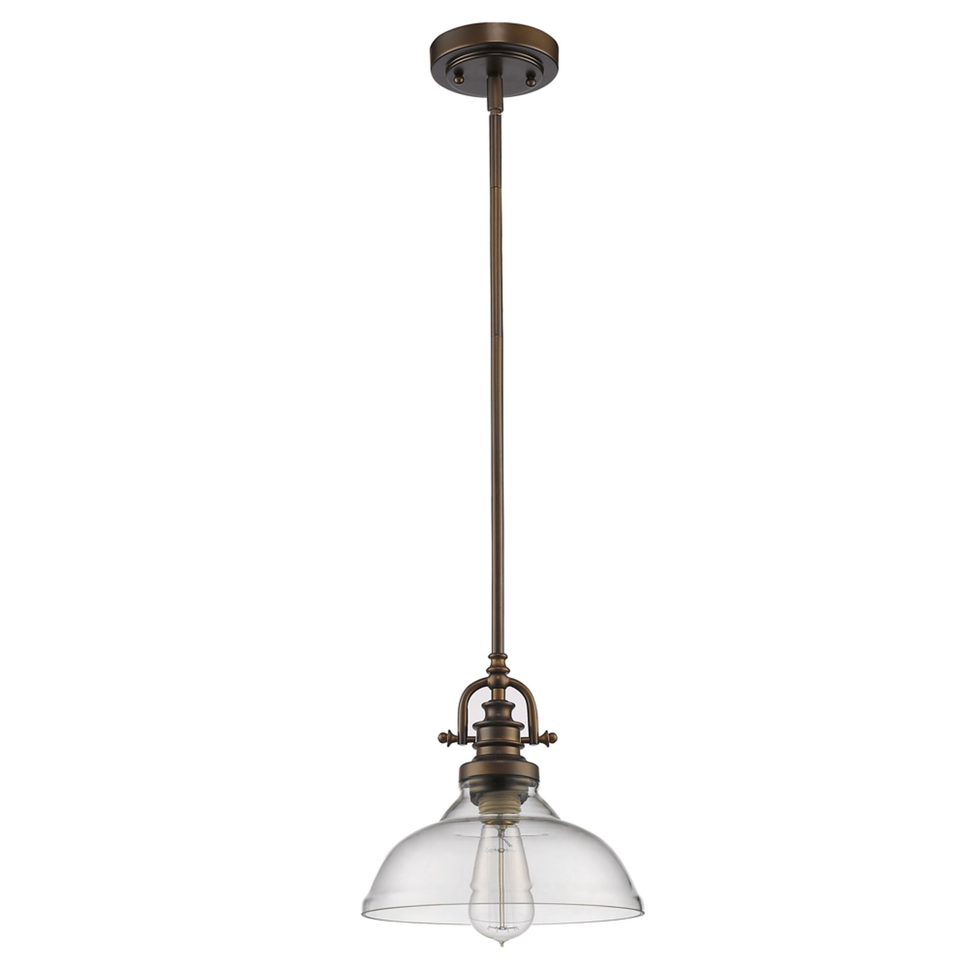 Shown in Oil Rubbed Bronze finish and Clear glass and Clear Glass Dome Shaped shade