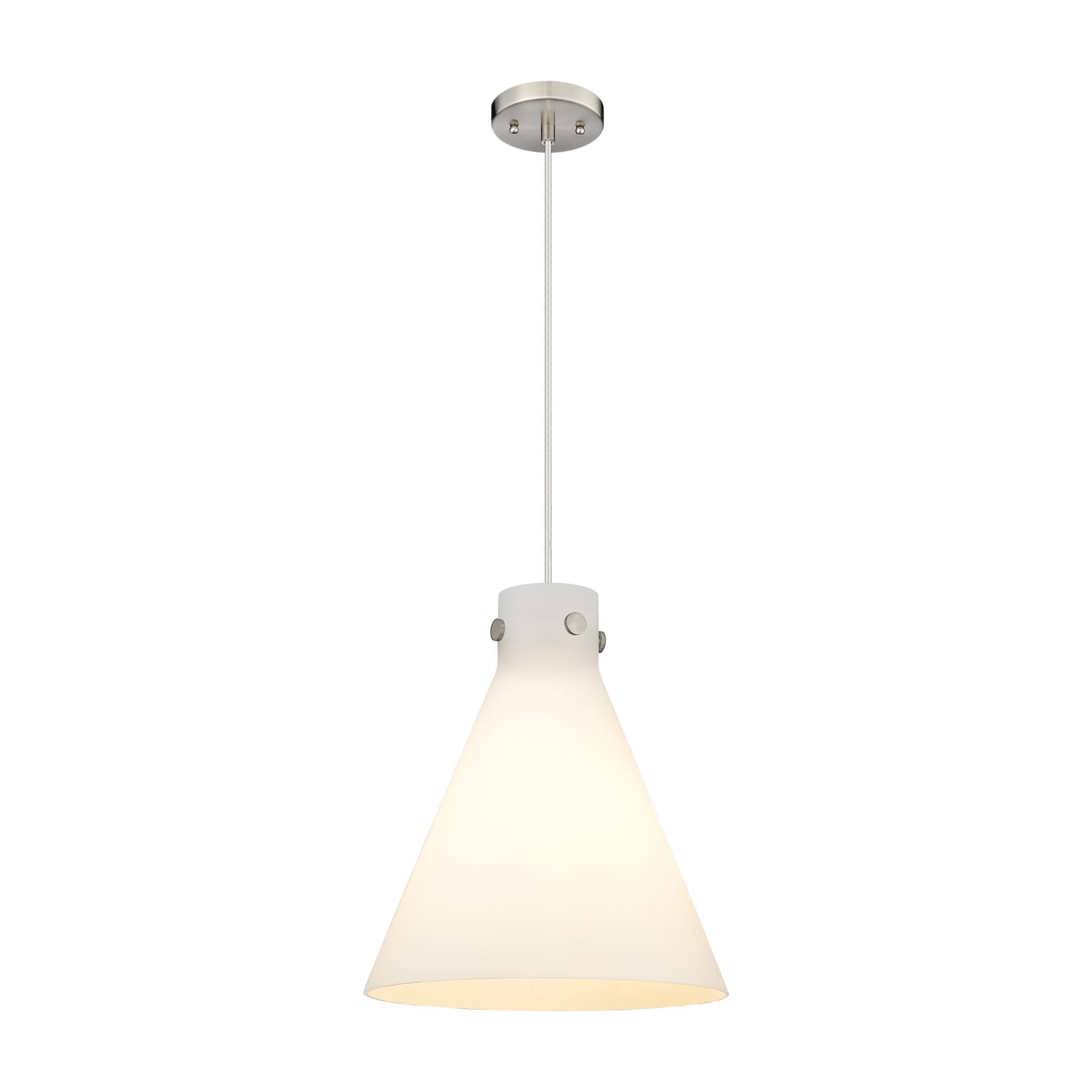 Shown in Satin Nickel finish and Matte White glass