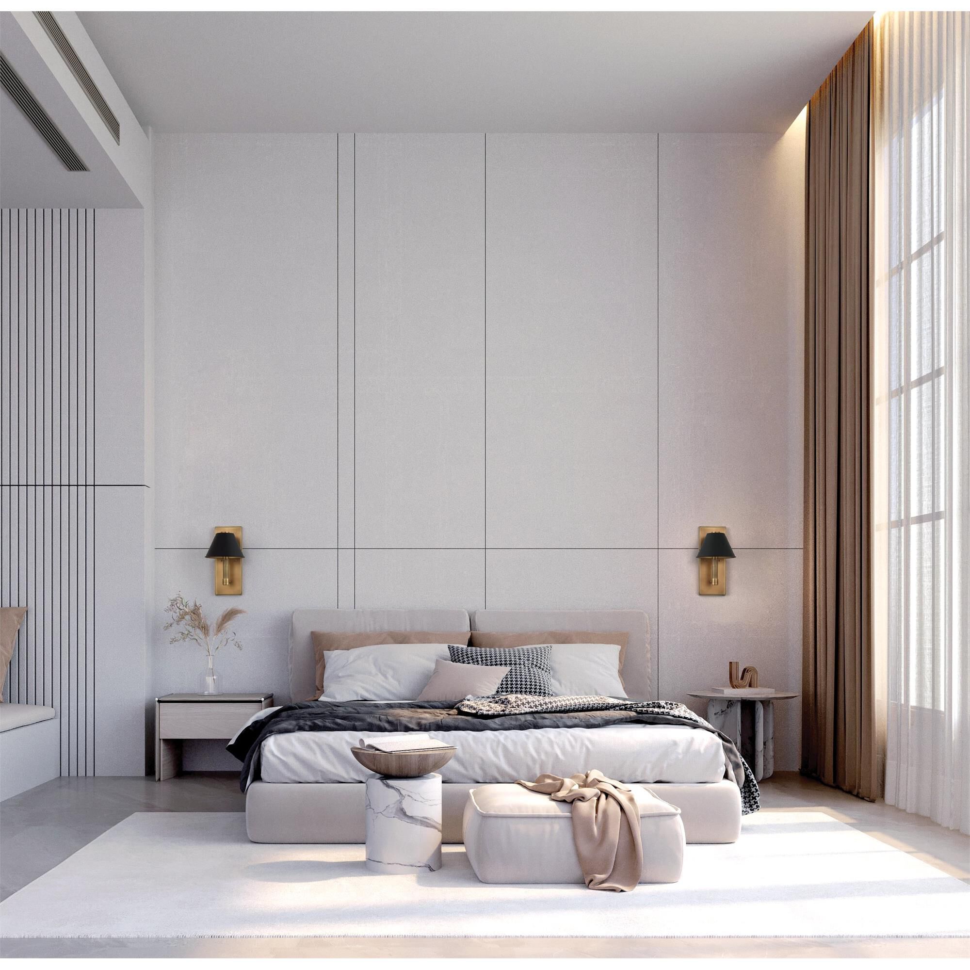Shown in Natural Brass finish and Matte Black, Gold shade