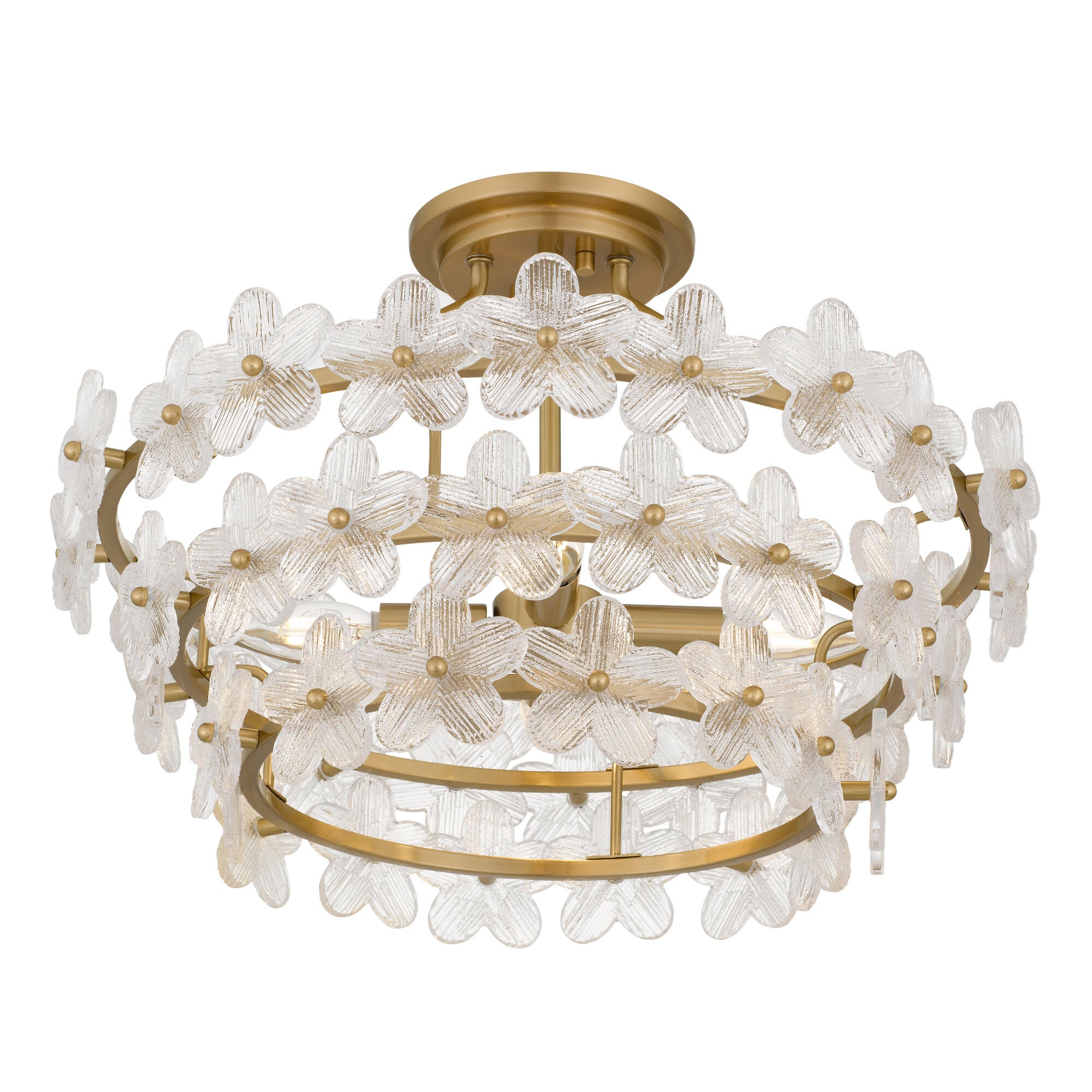 Shown in Brushed Gold finish and Clear Textured Glass shade