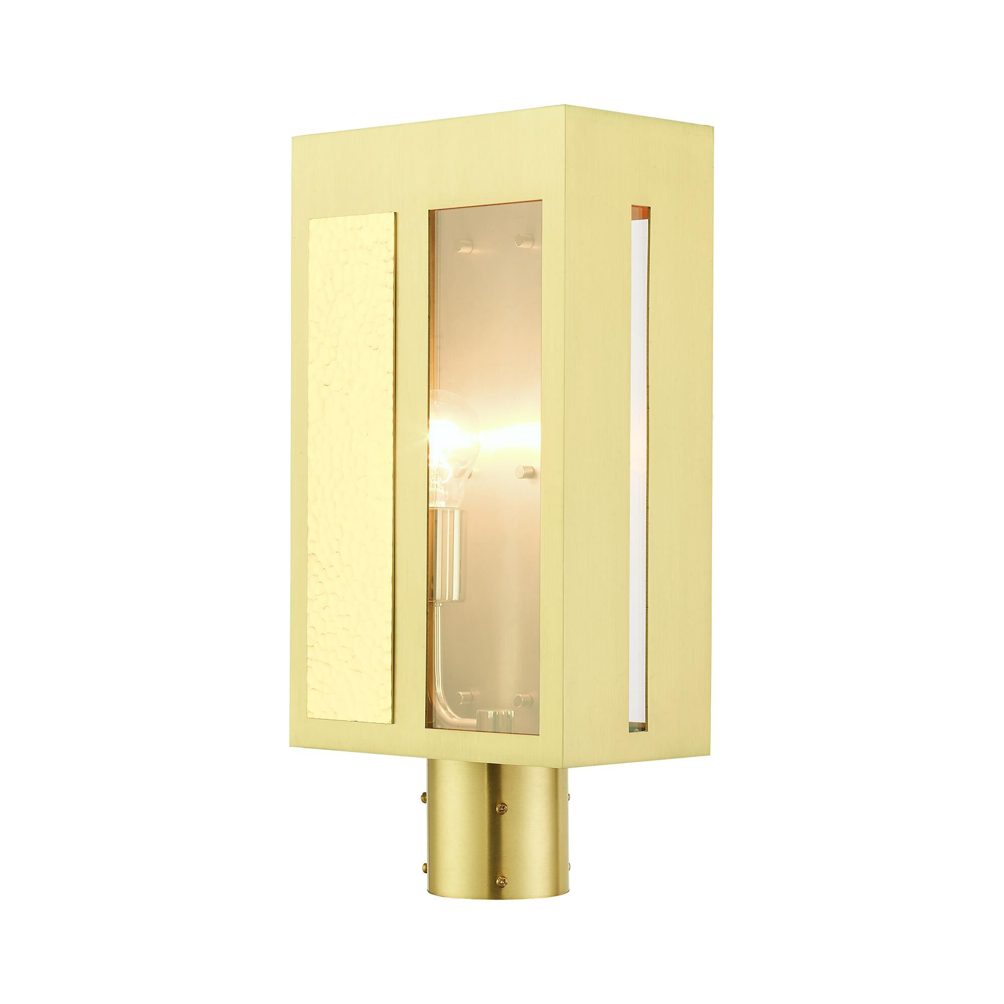 Shown in Satin Brass finish and Clear glass