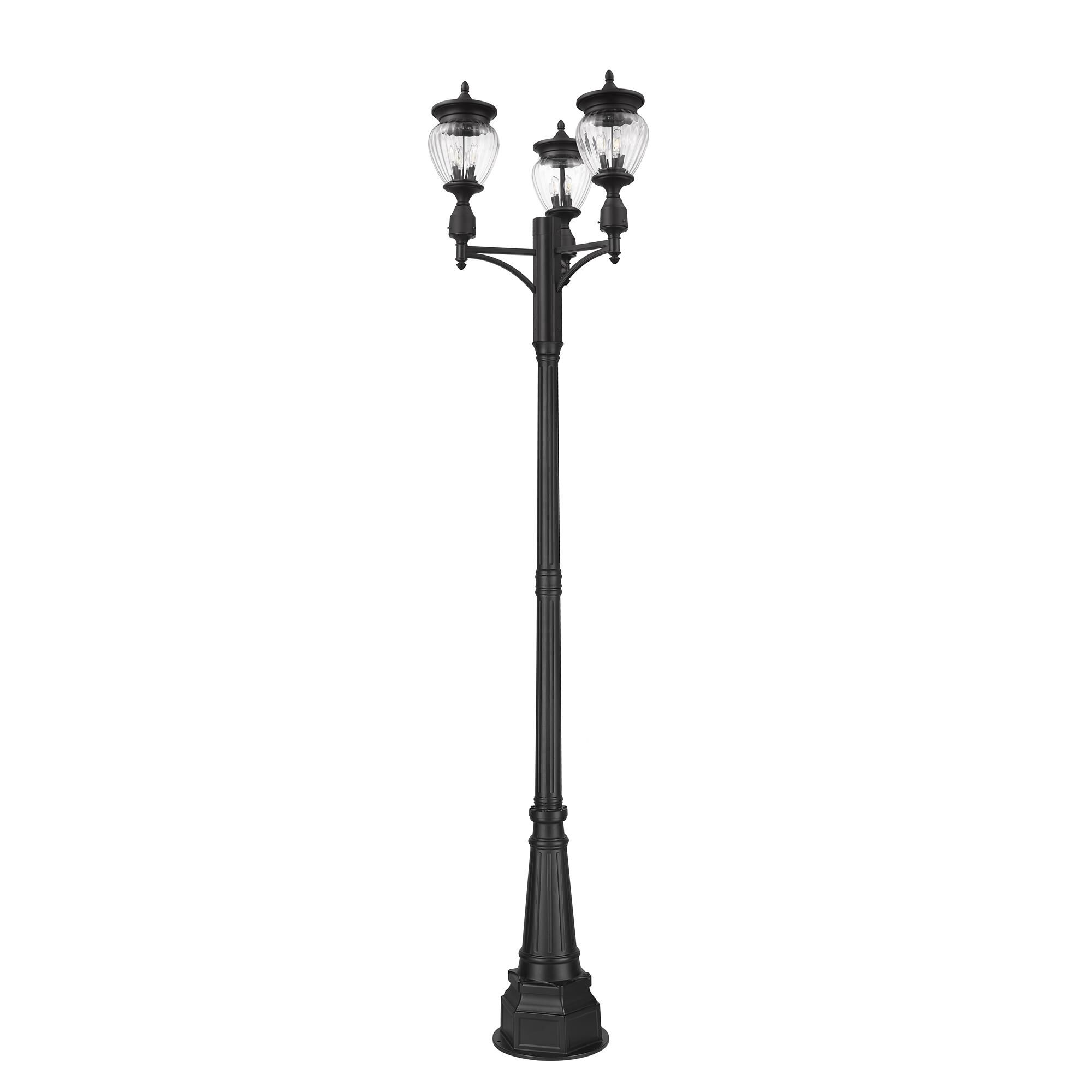 Shown in Black finish and Clear Ribbed glass and Clear Ribbed shade