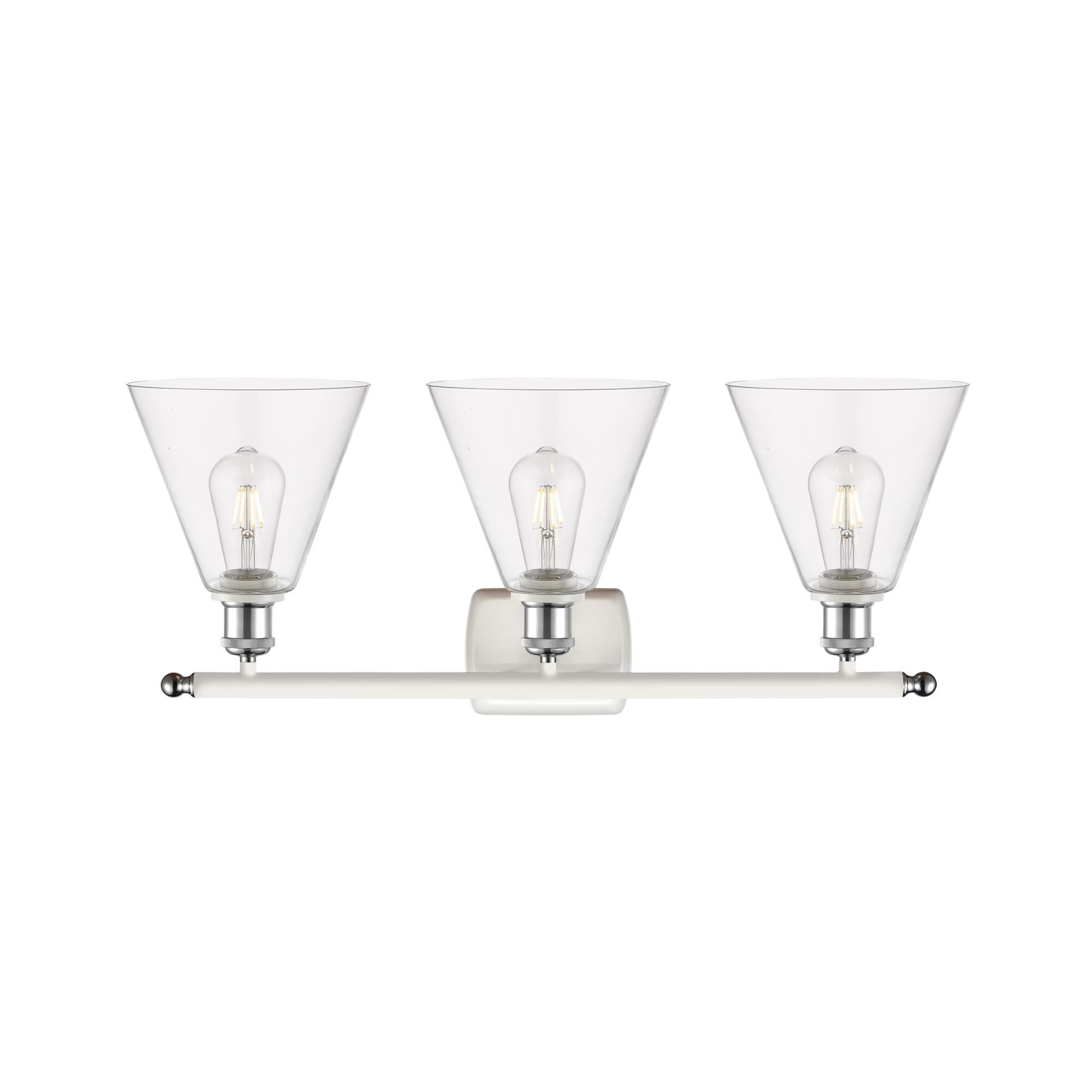 Shown in White And Polished Chrome finish and Clear Ballston Cone glass and No Shade shade