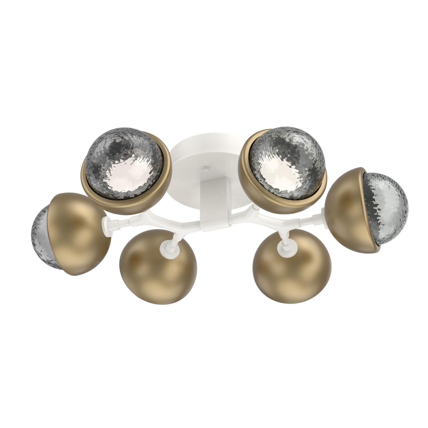 Shown in Salt White finish and Smoke glass and Gilded Brass accent