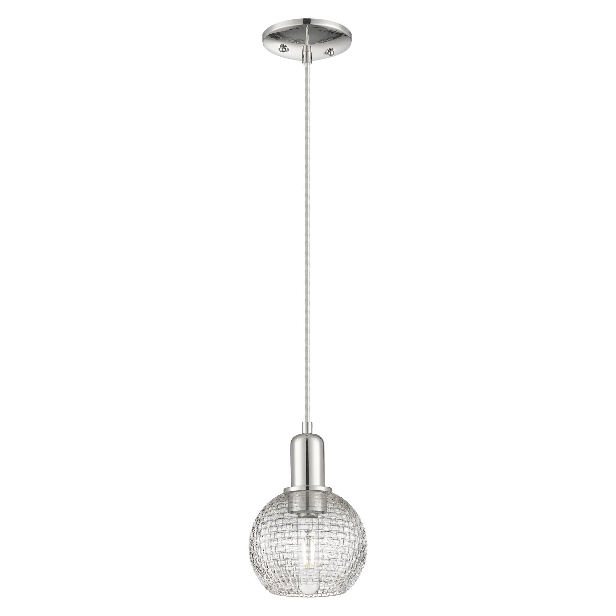 Shown in Polished Nickel finish and Clear Basketweave glass