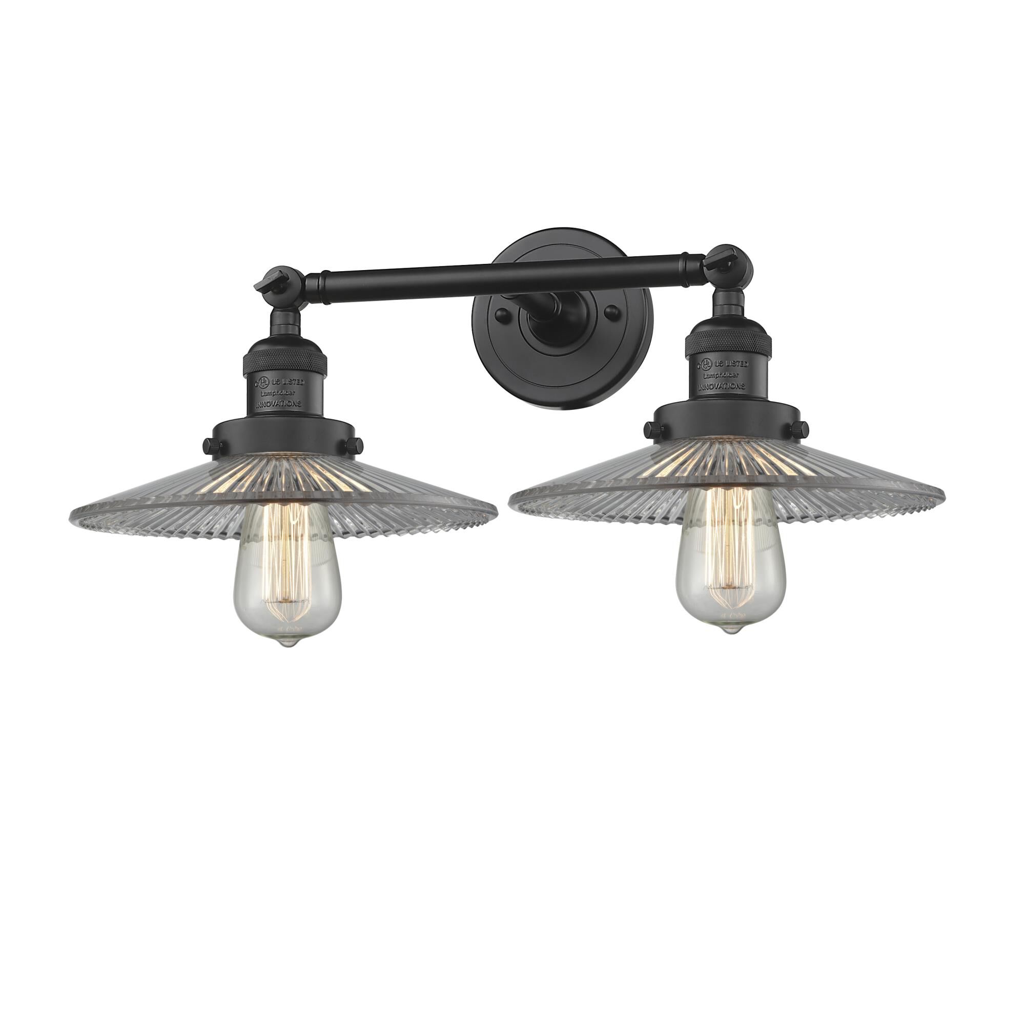 Shown in Matte Black finish and Clear Halophane glass