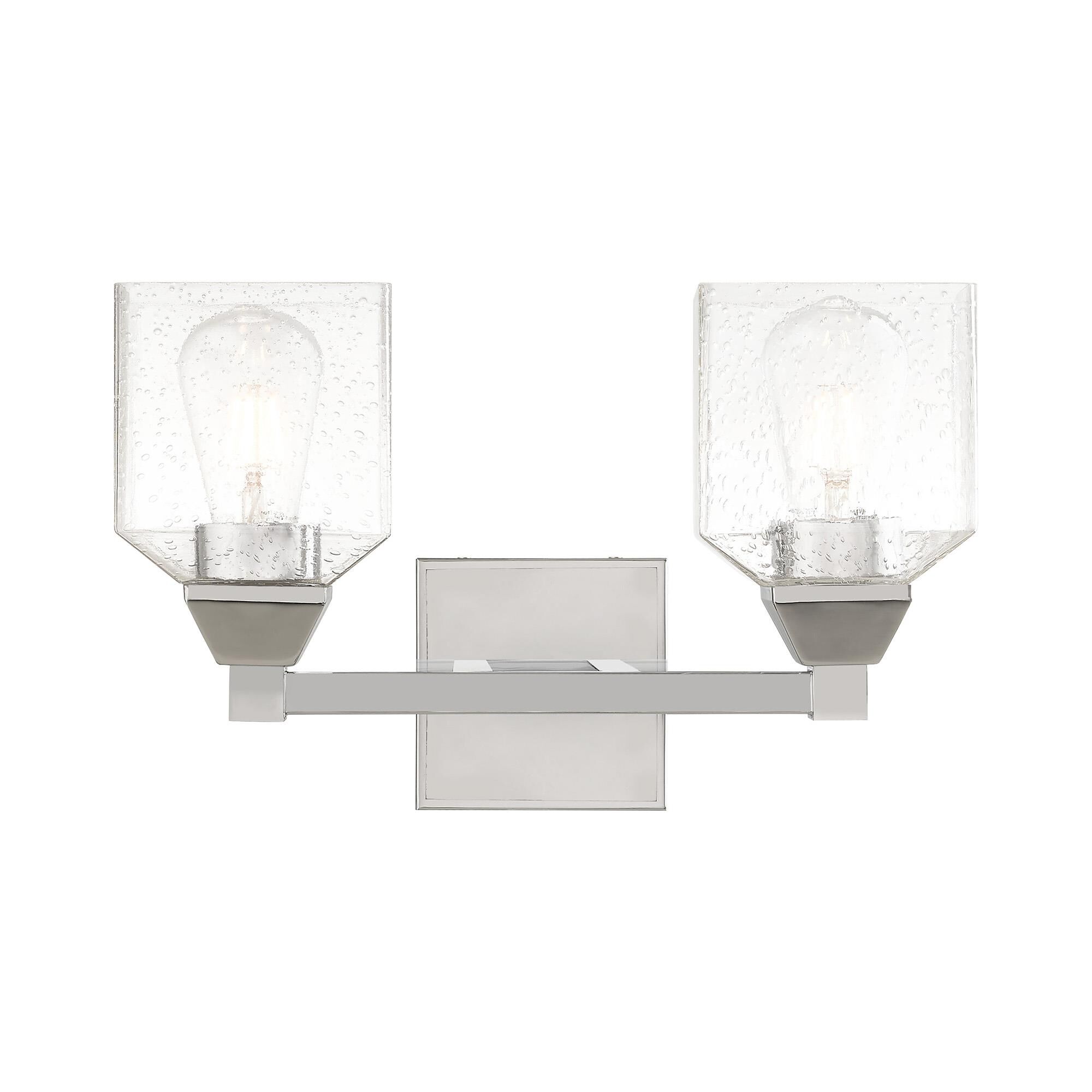Shown in Polished Chrome finish and Hand Blown Clear Seeded glass