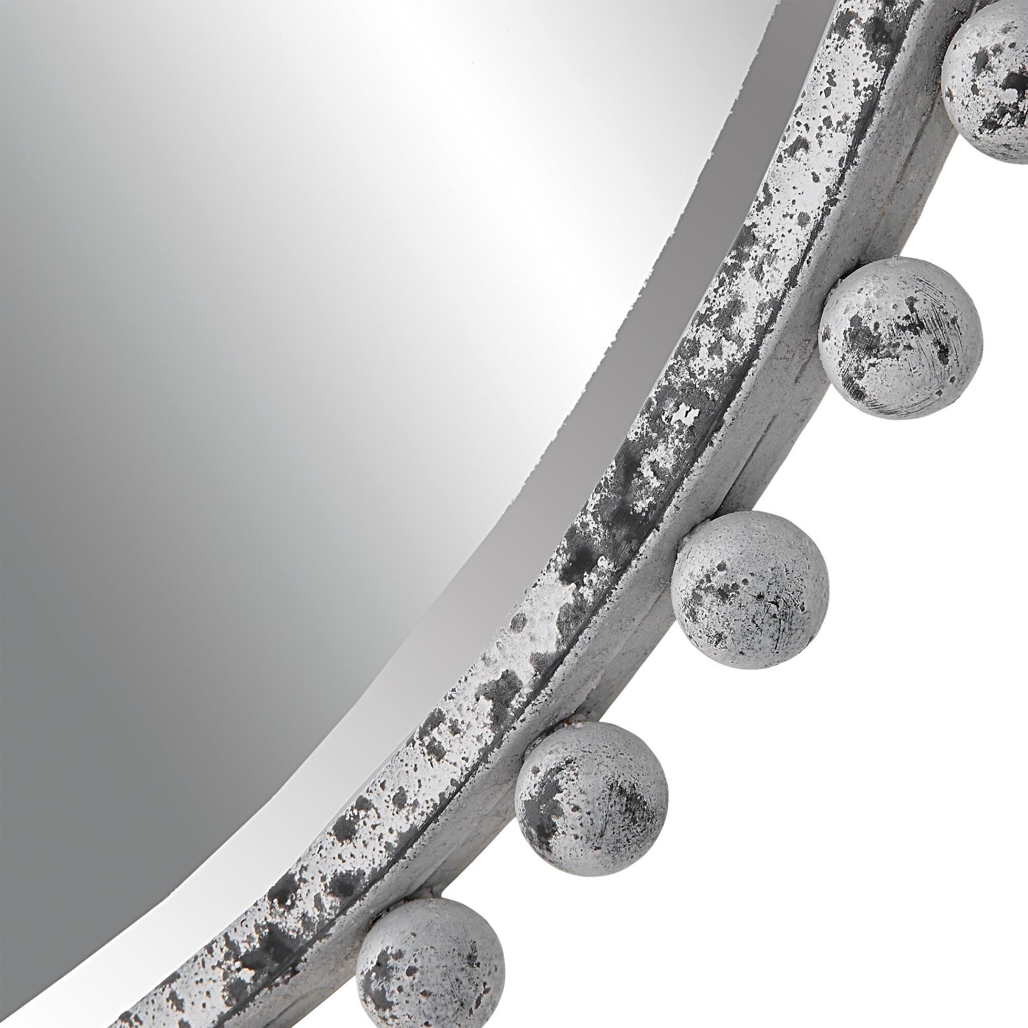 Shown in Petite Iron Spheres Line The Outer Edge Of This Round Frame, Finished In A Heavily Distressed Aged W finish