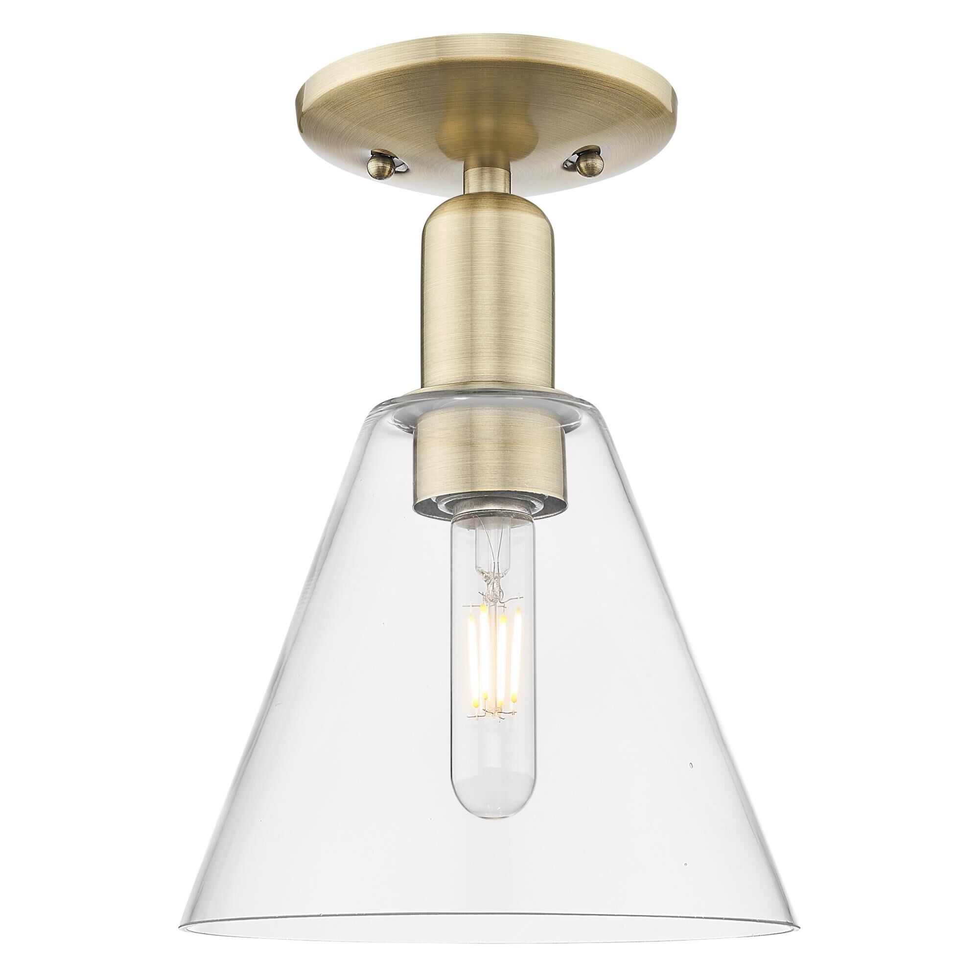 Shown in Antique Brass finish and Clear glass