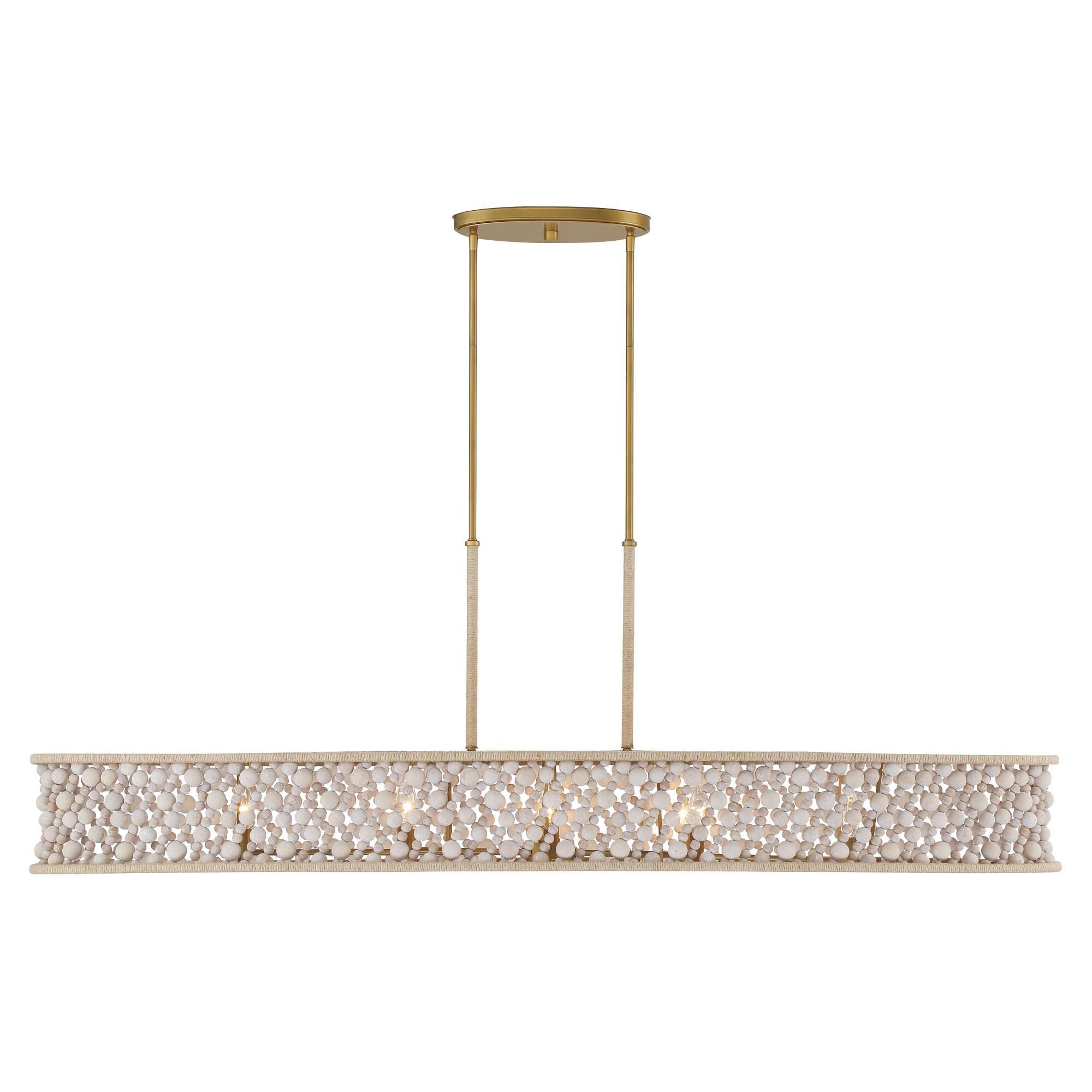 Shown in Legacy Brass (Painted) finish and Bleached glass and Wooden Beads W/Hemp Rope shade