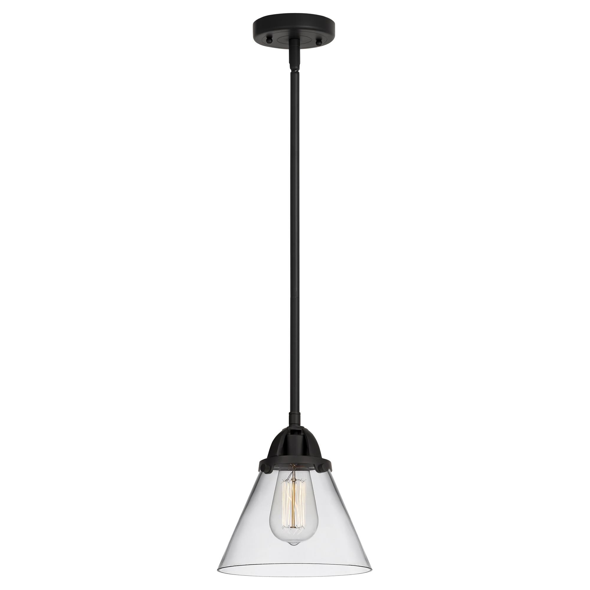 Shown in Matte Black finish and Clear Large Cone glass and No Shade shade