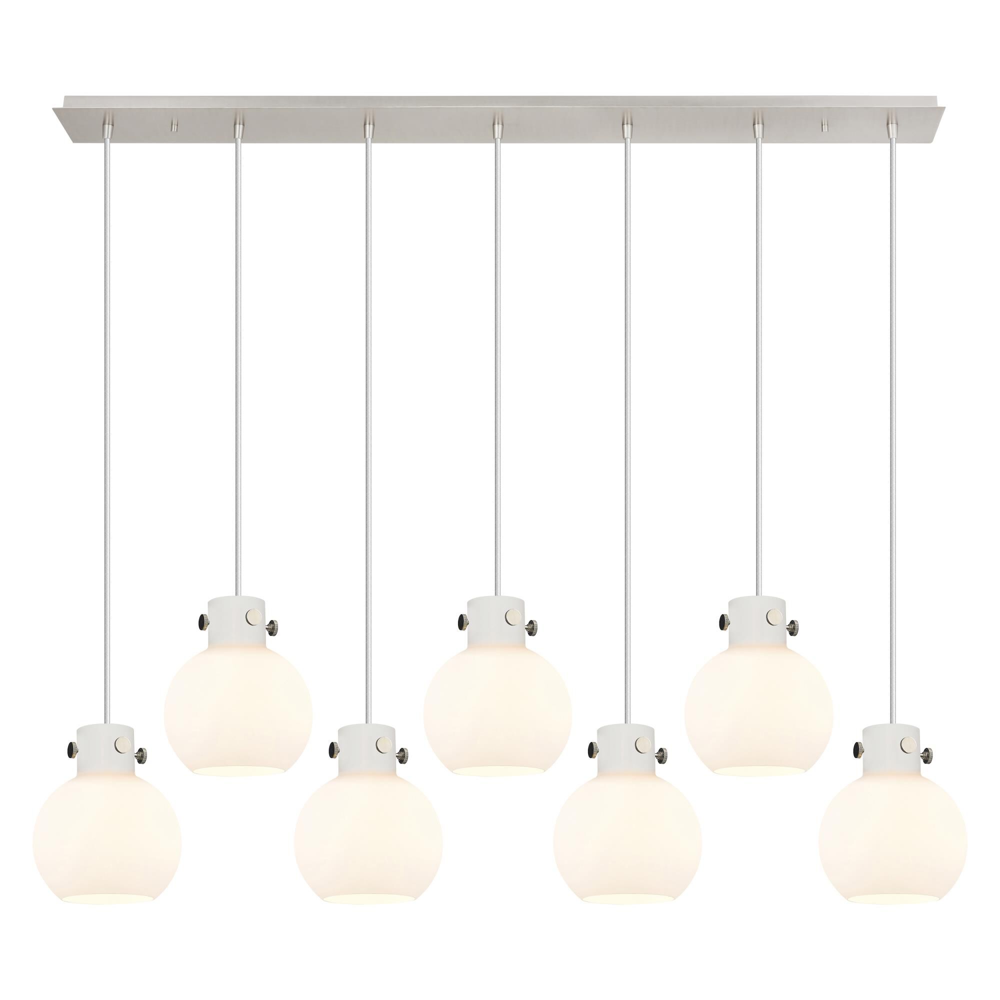 Shown in Polished Nickel finish and White glass and White Glass shade