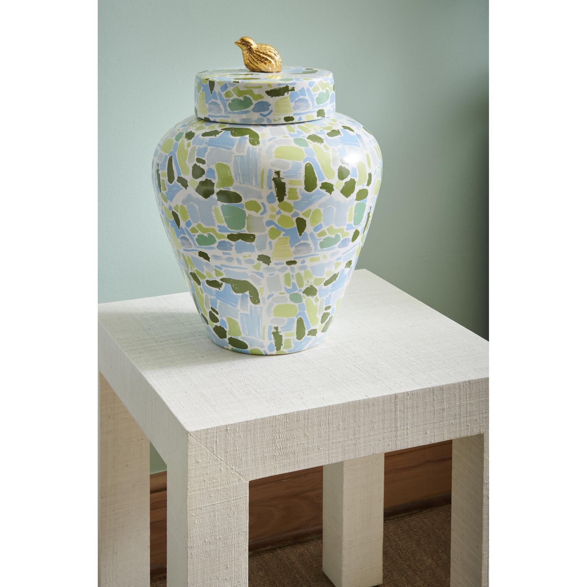 Lumberton Jar With Lid - Blue/Green Vase-Urn by Chelsea House