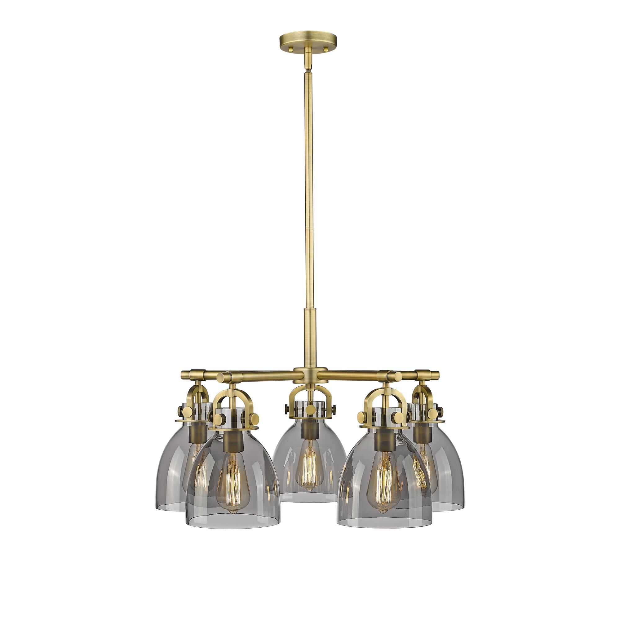 Shown in Brushed Brass finish and Plated Smoke glass