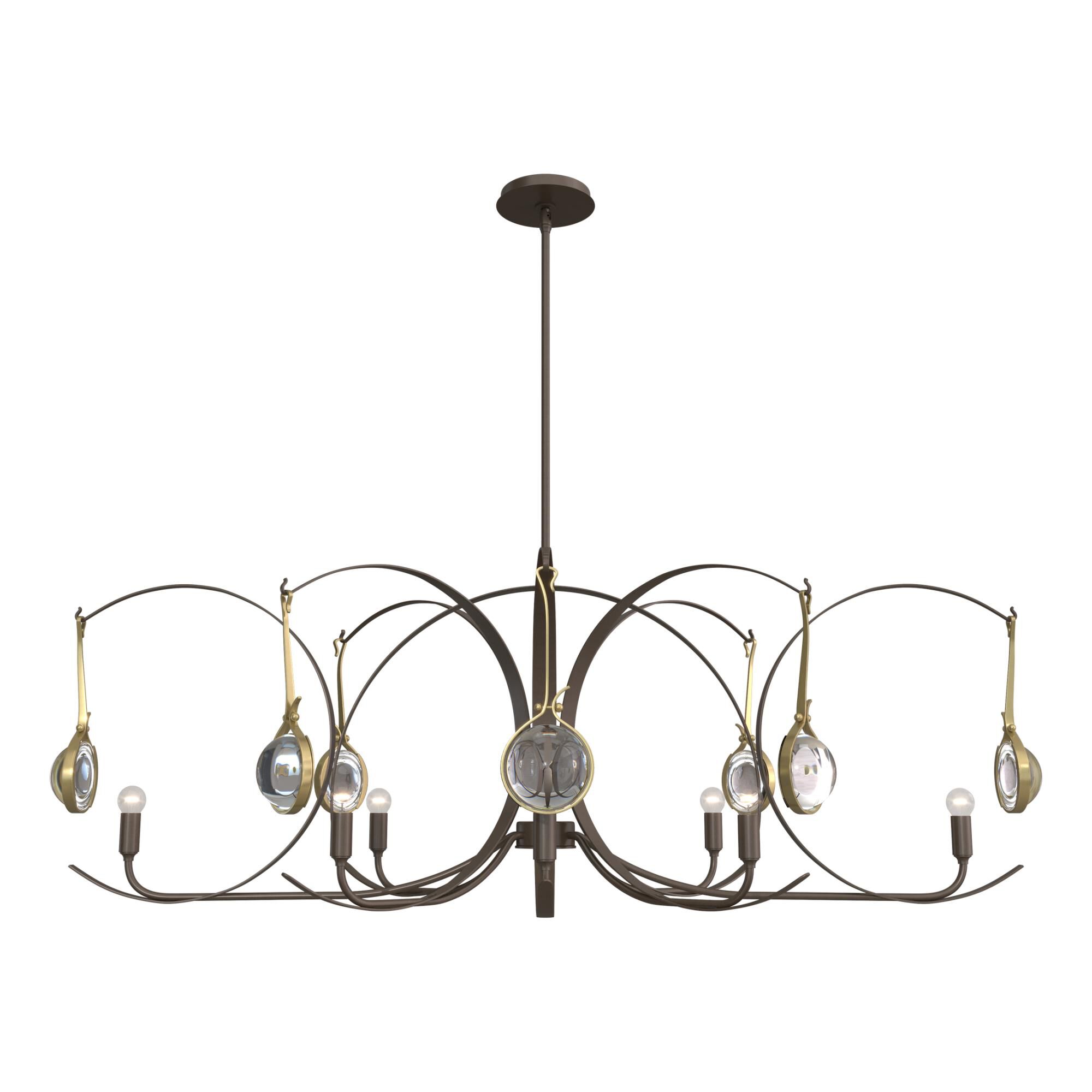 Shown in Bronze finish and Clear glass and Modern Brass accent