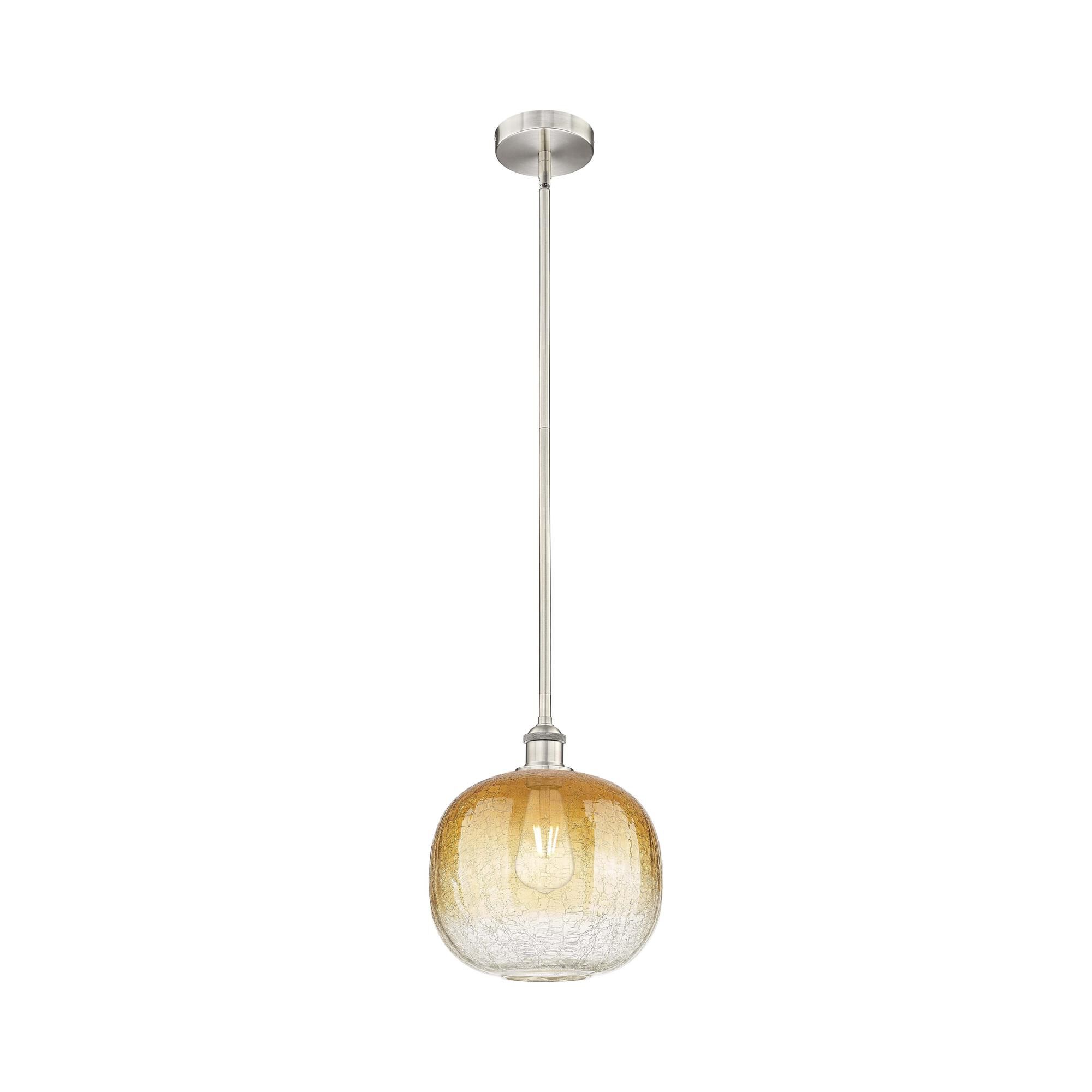 Shown in Brushed Satin Nickel finish and Amber glass