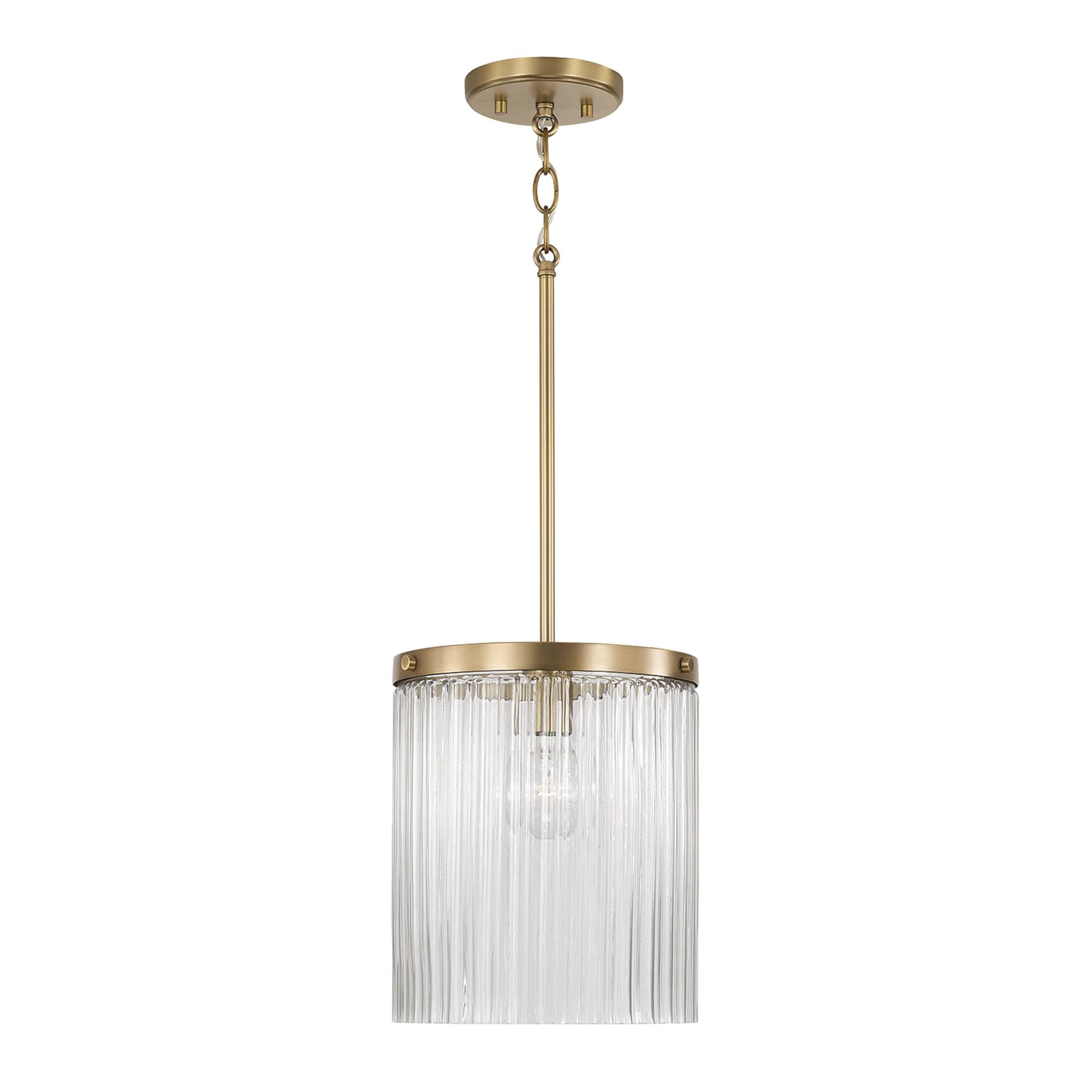Shown in Aged Brass finish and Beveled Fluted glass