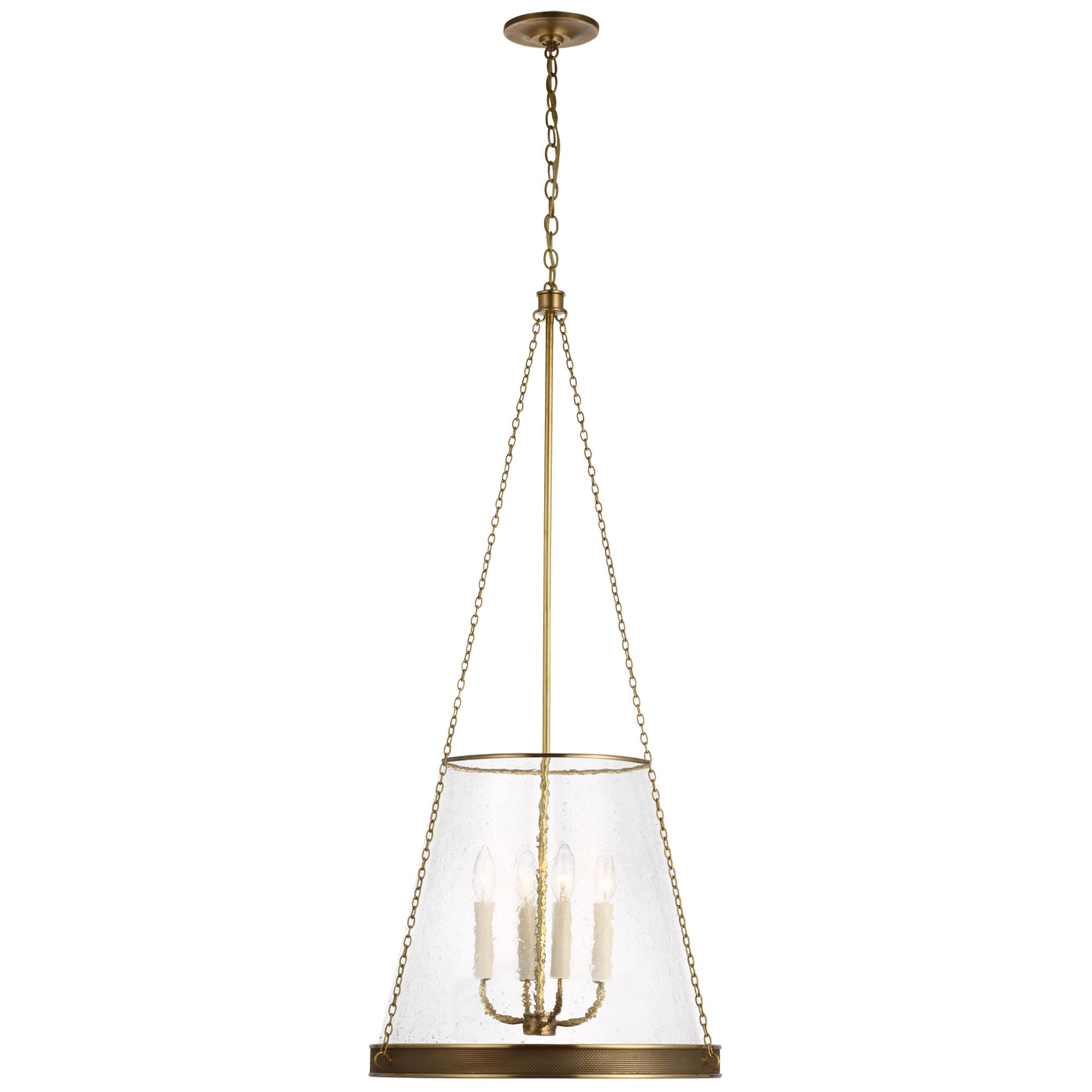 Shown in Soft Brass finish and Clear Glass shade