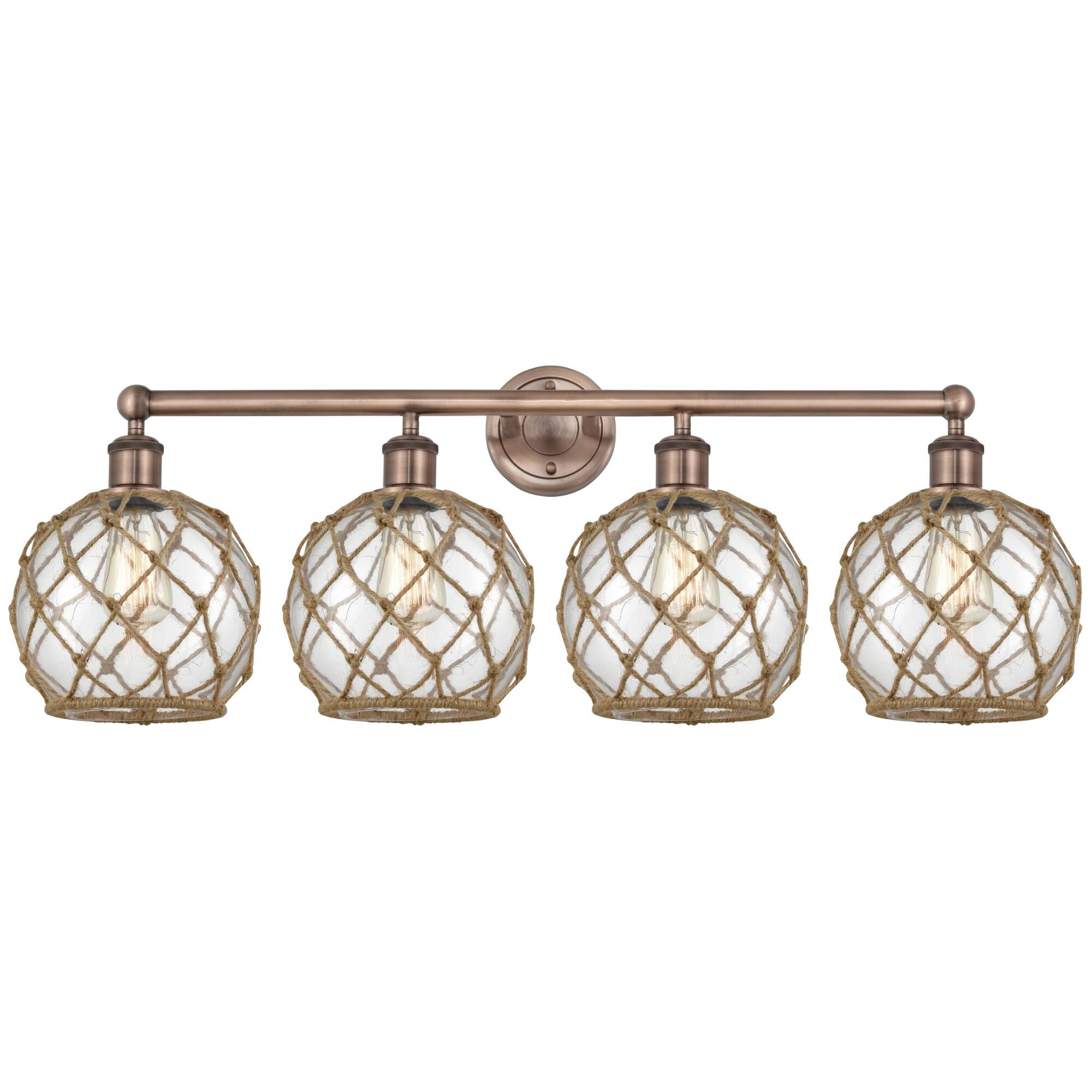 Shown in Antique Copper finish and Clear with Brown Rope glass