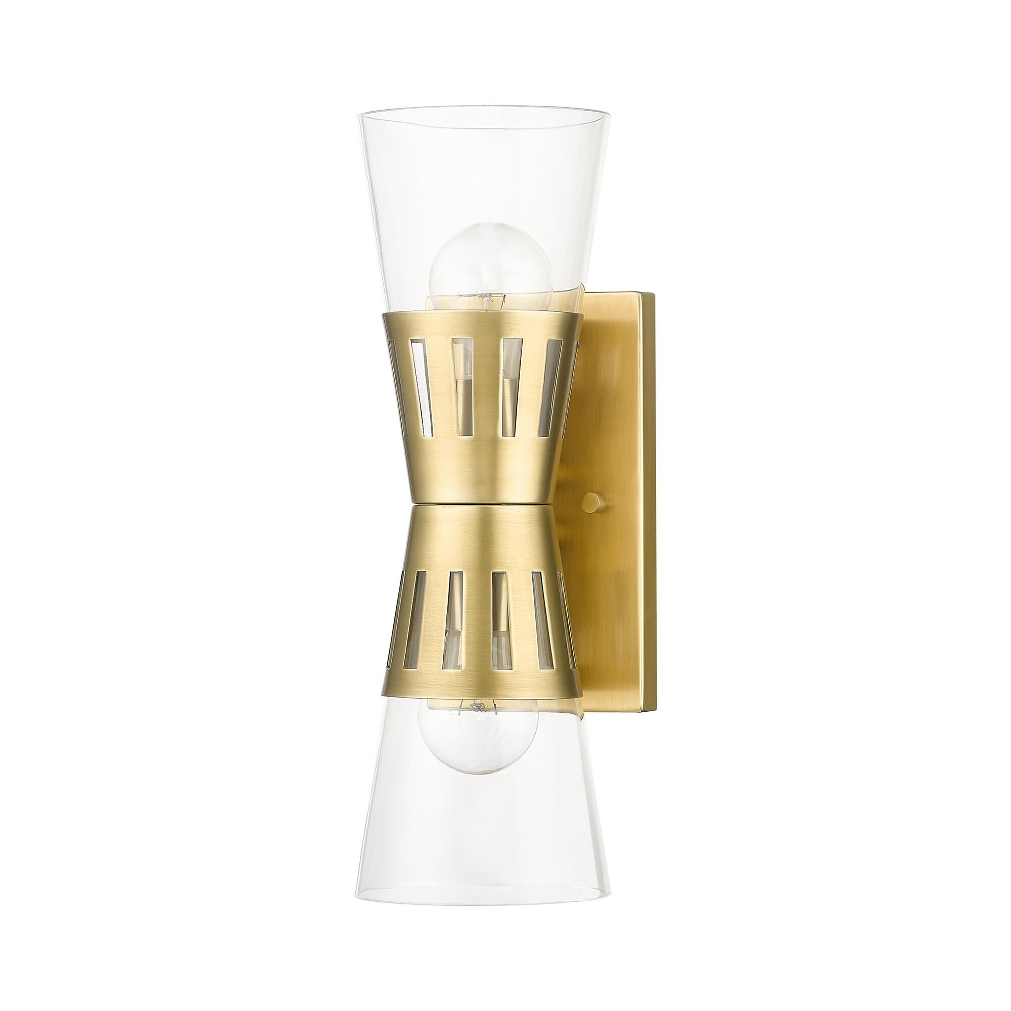 Shown in Natural Brass finish and Hand Blown Clear glass