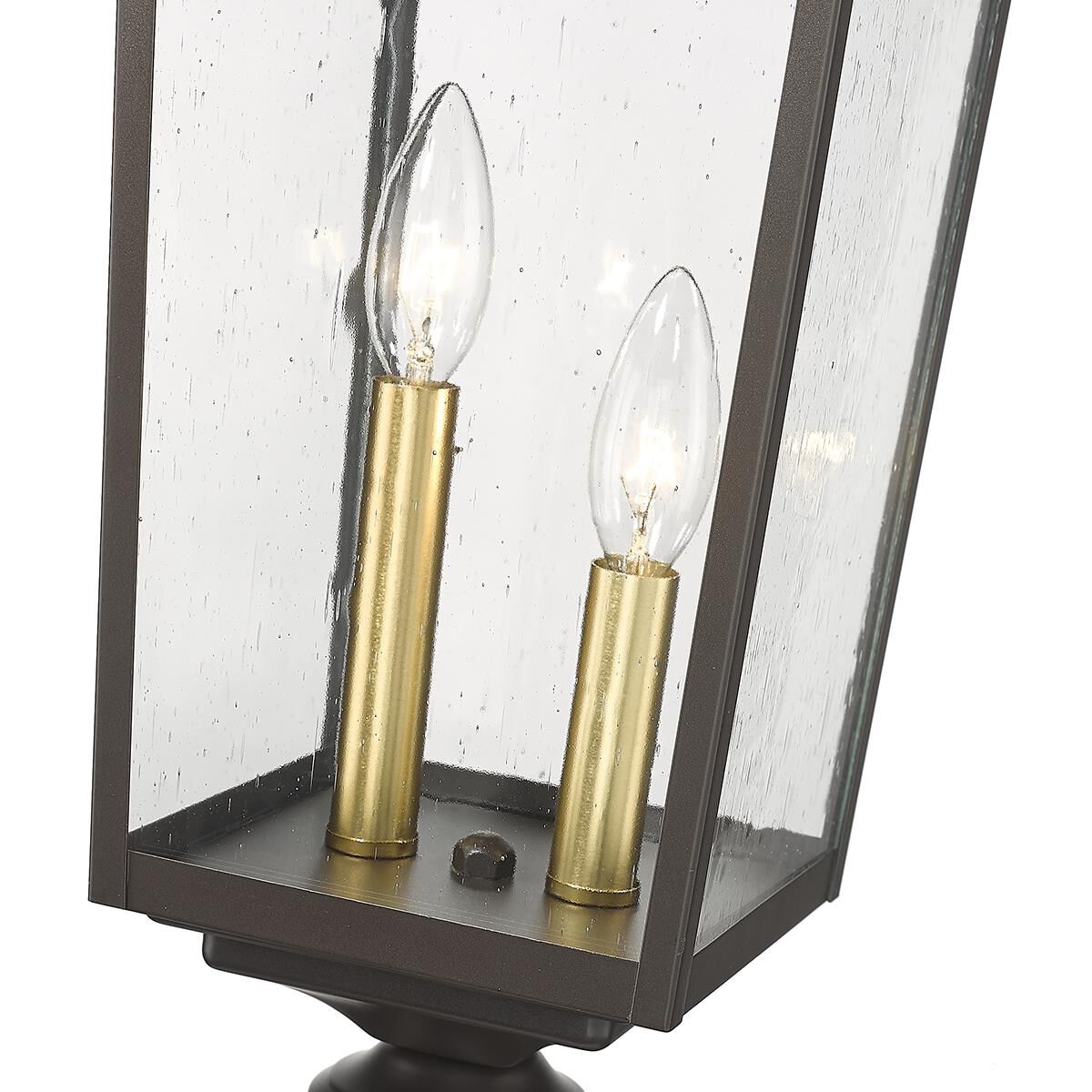 Shown in Powder Coat Bronze finish and Clear Seedy glass