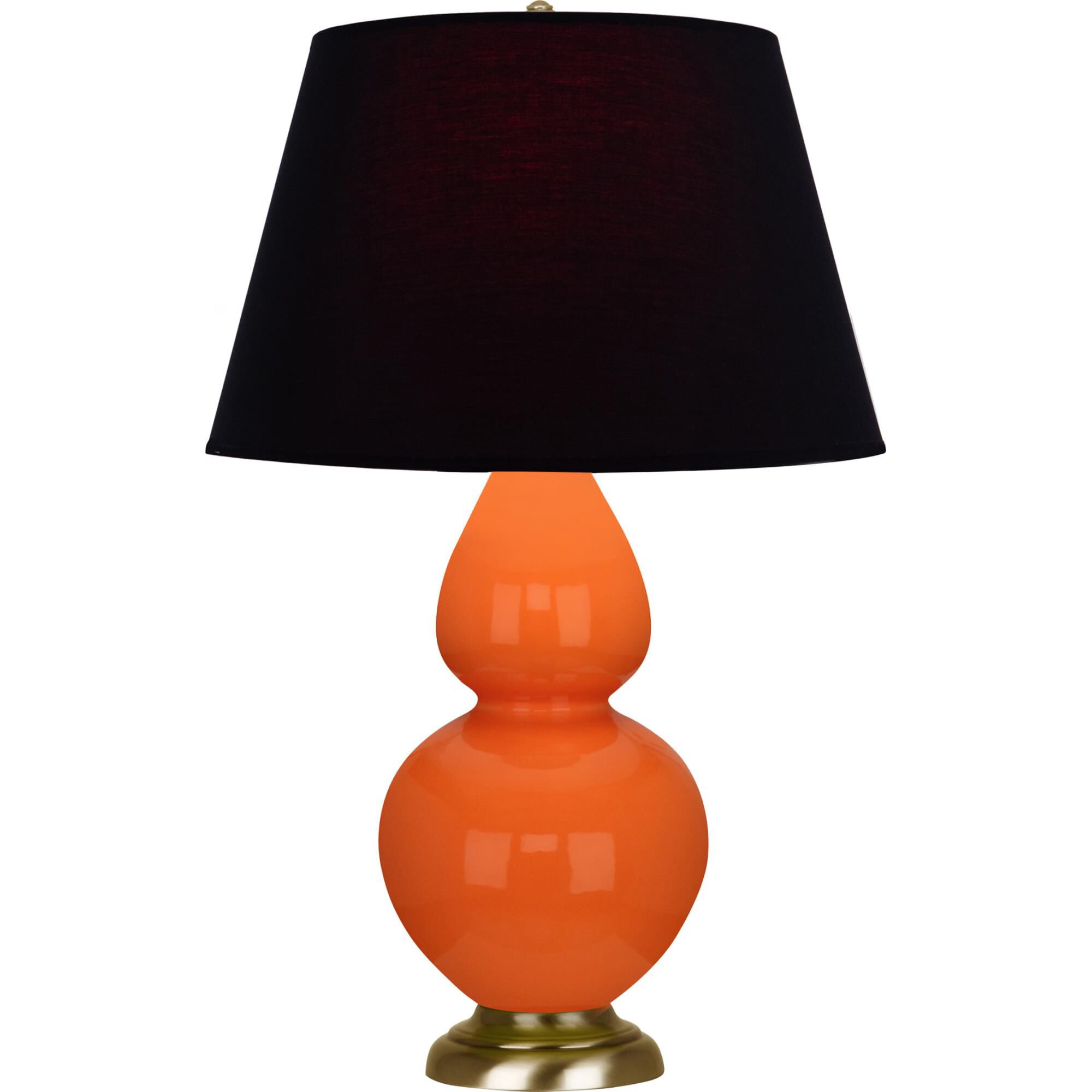 Shown in Pumpkin finish and Ink Black with Rose Red Lining shade and Antique Natural Brass accent