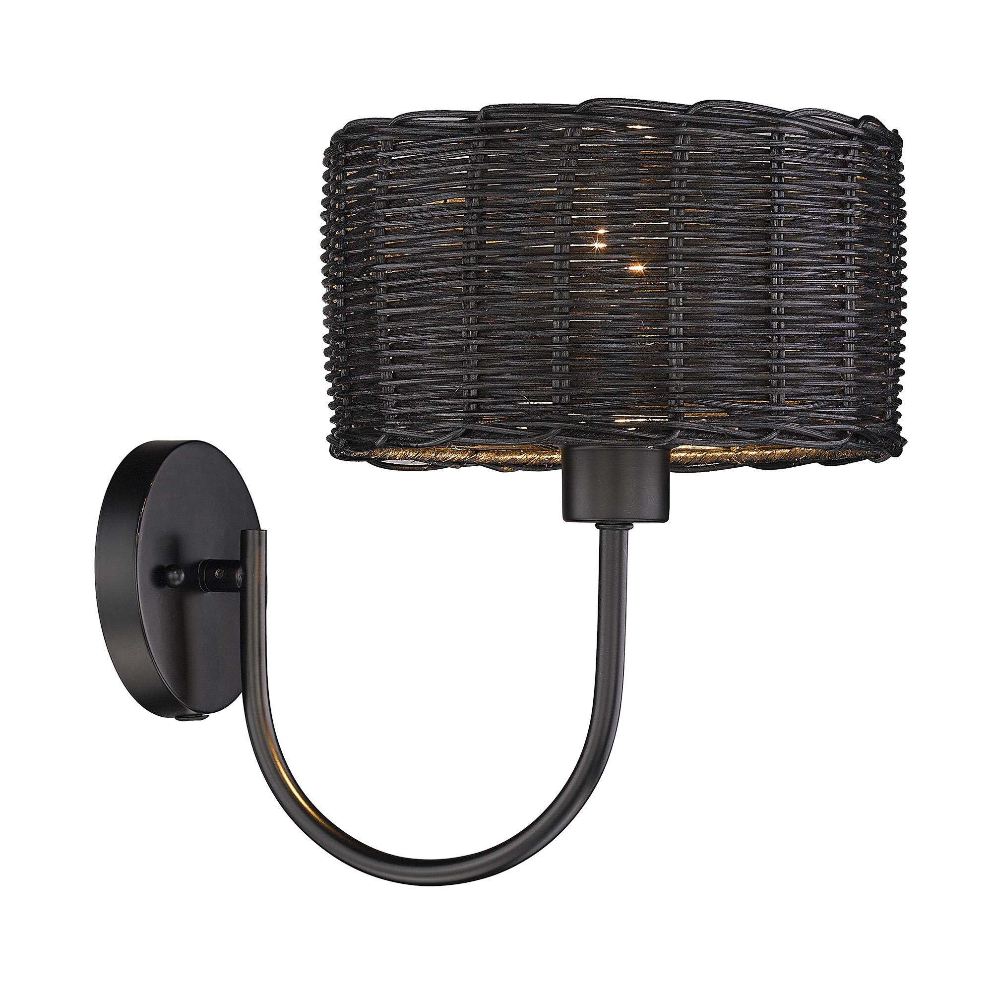 Shown in Matte Black finish and Black Wicker shade