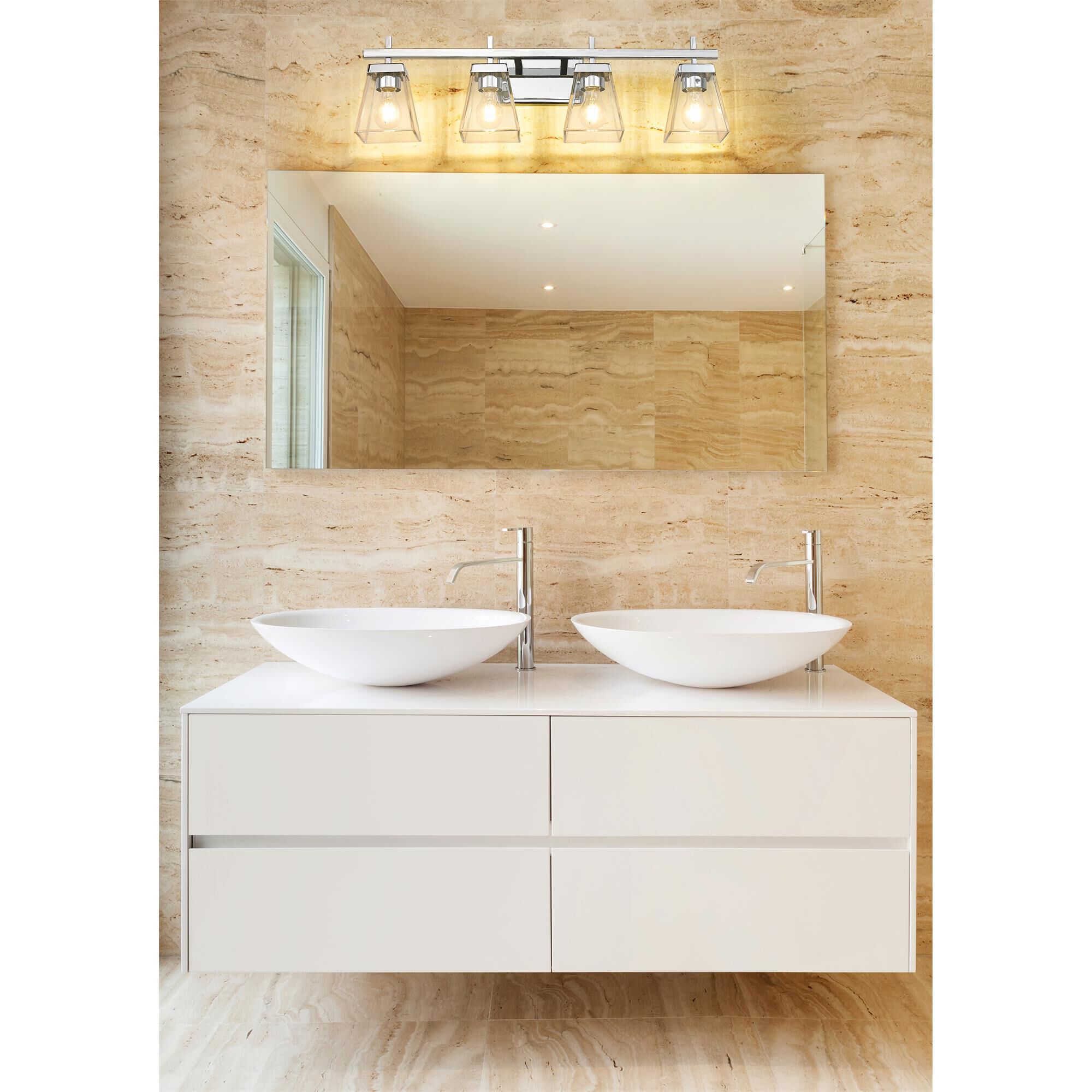 Shown in Chrome finish and Clear glass