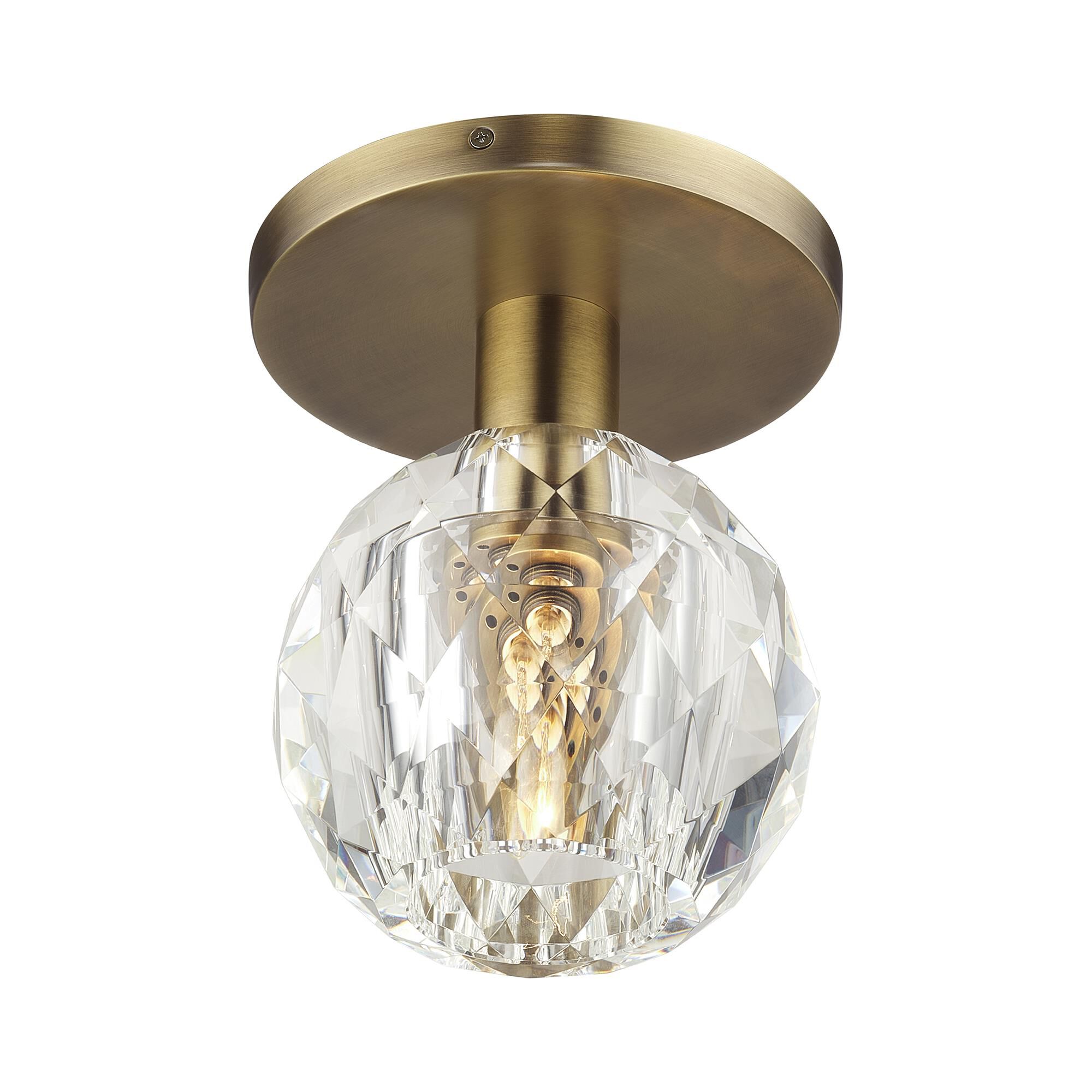 Shown in Natural Brass finish and Crystal glass