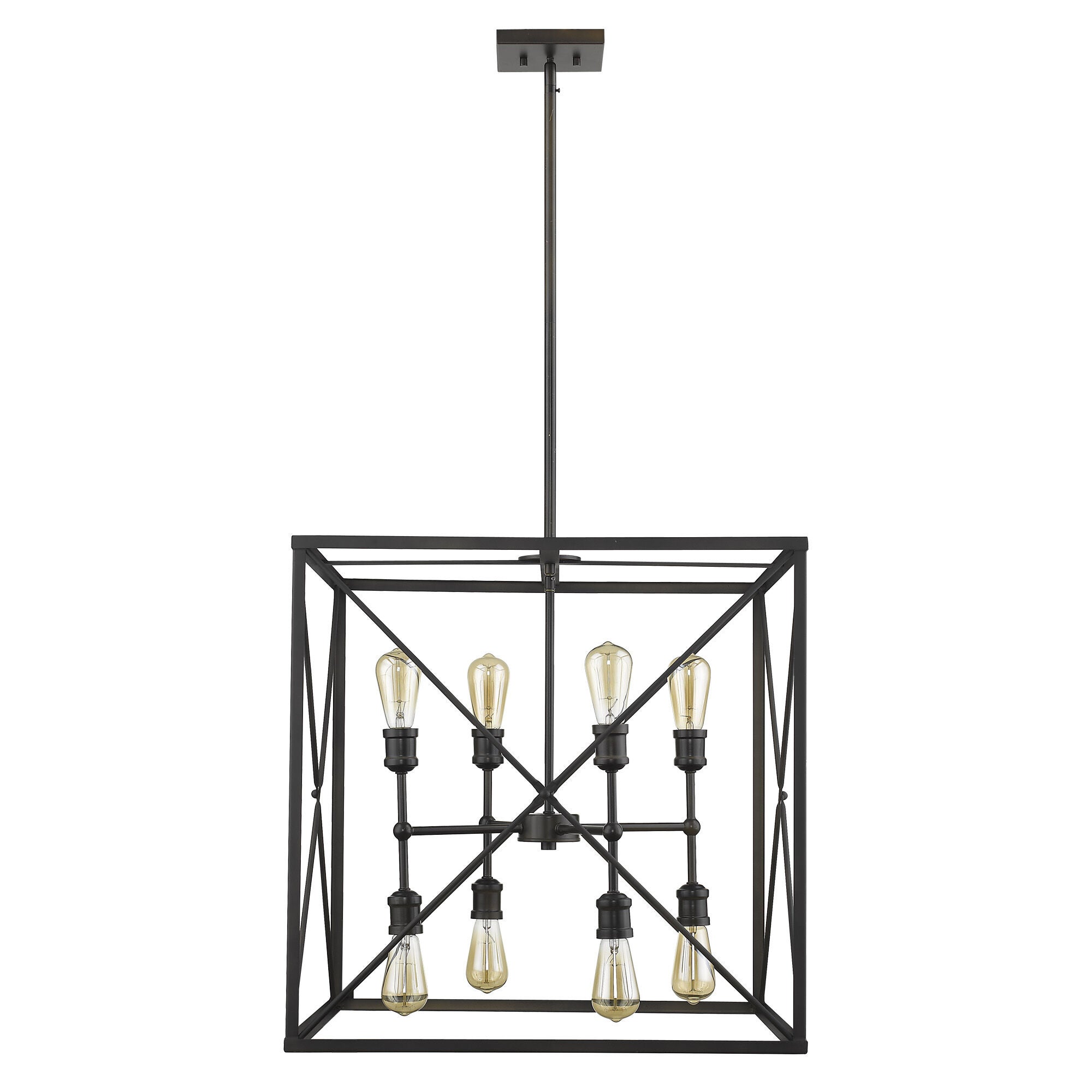 Shown in Oil-Rubbed Bronze finish and Oil-Rubbed Bronze glass and Oil Rubbed Bronze Metal Cage shade
