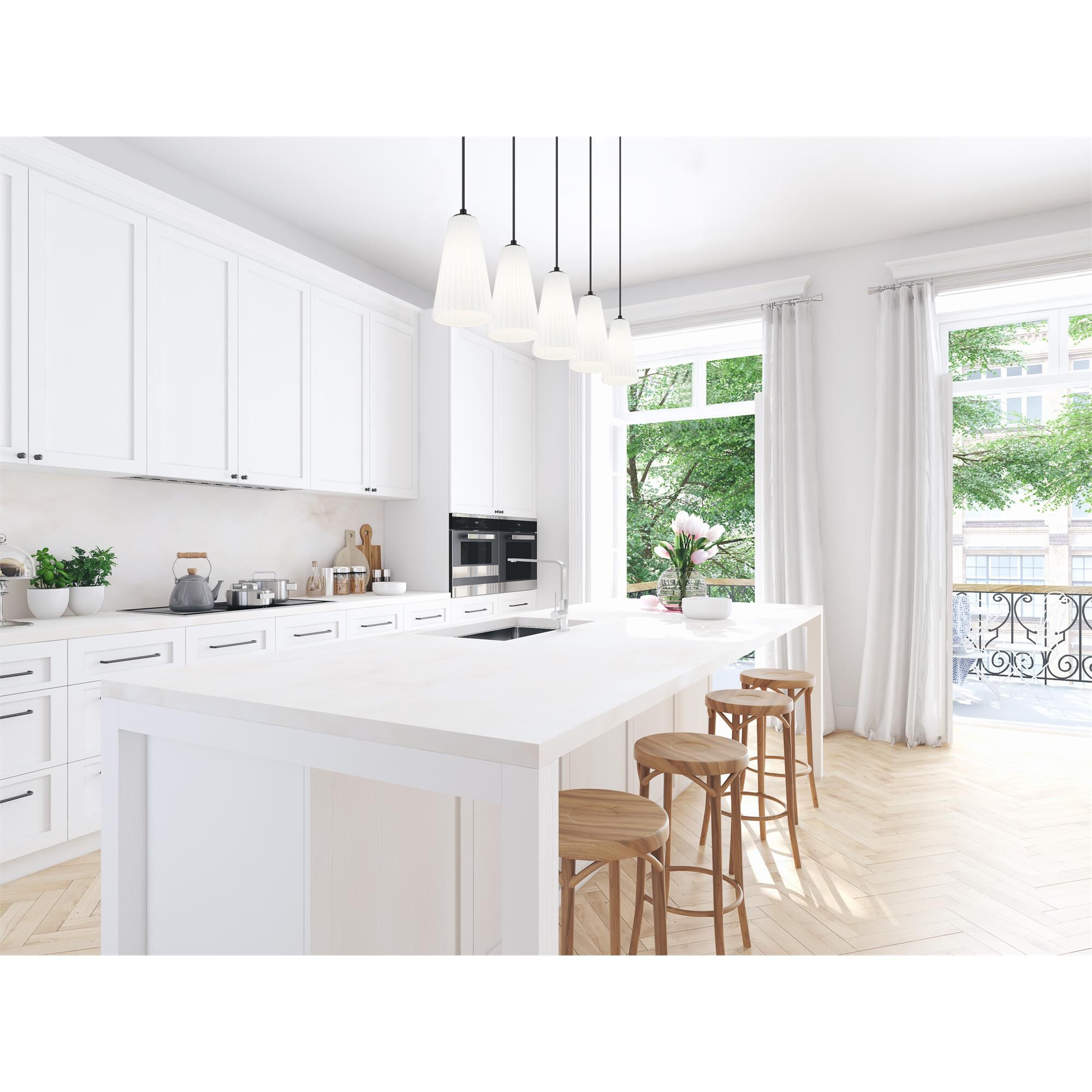 Shown in Matte Black finish and White glass and White shade