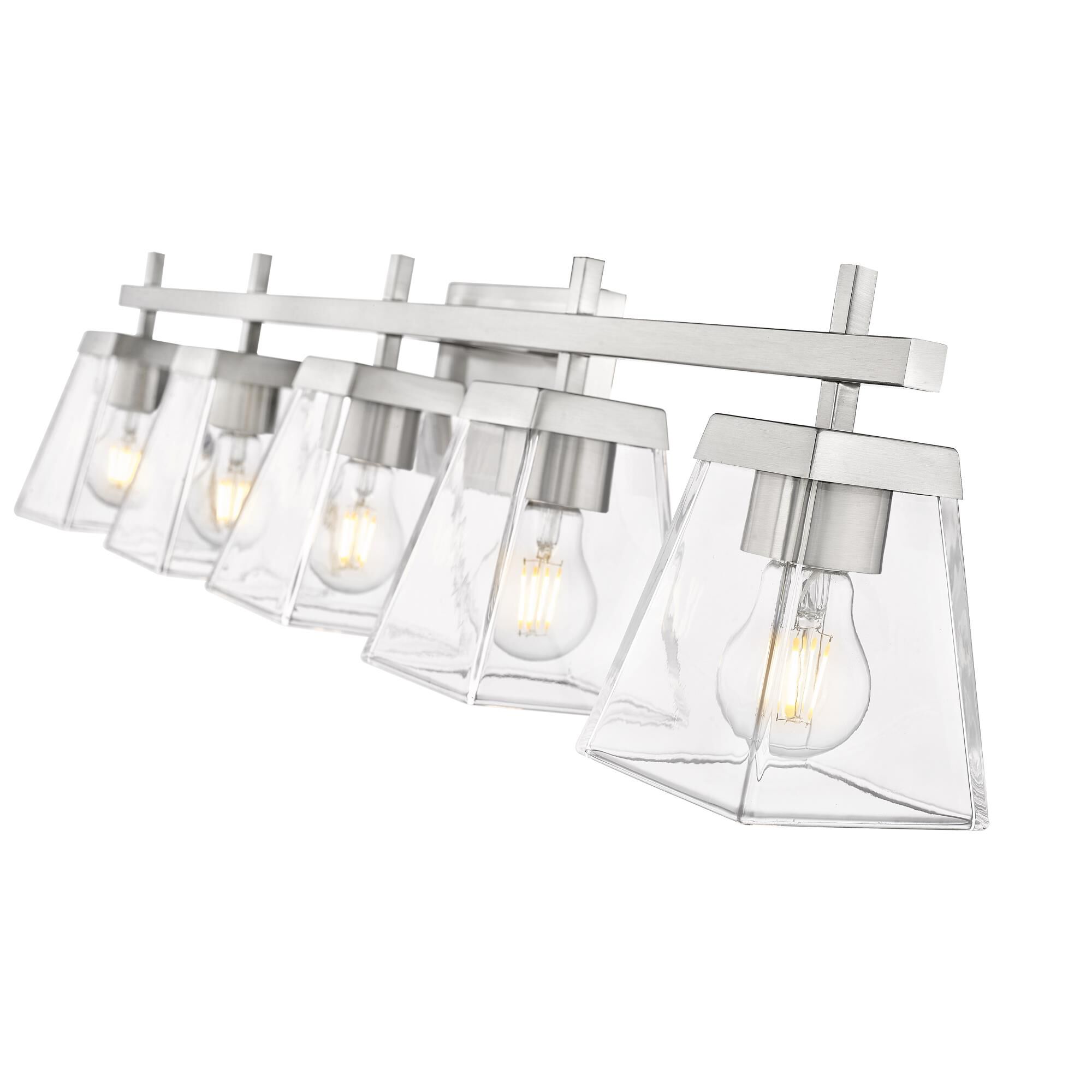 Shown in Brushed Nickel finish and Clear glass