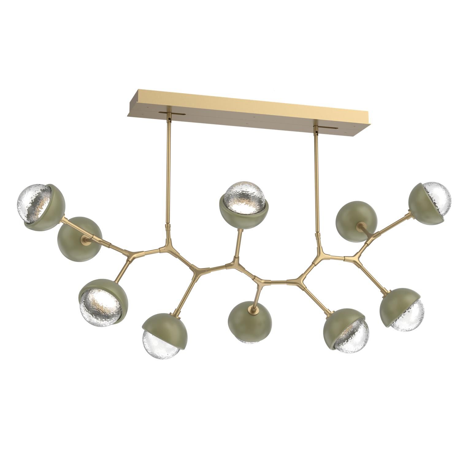Shown in Gilded Brass finish and Clear glass and Sage Green accent