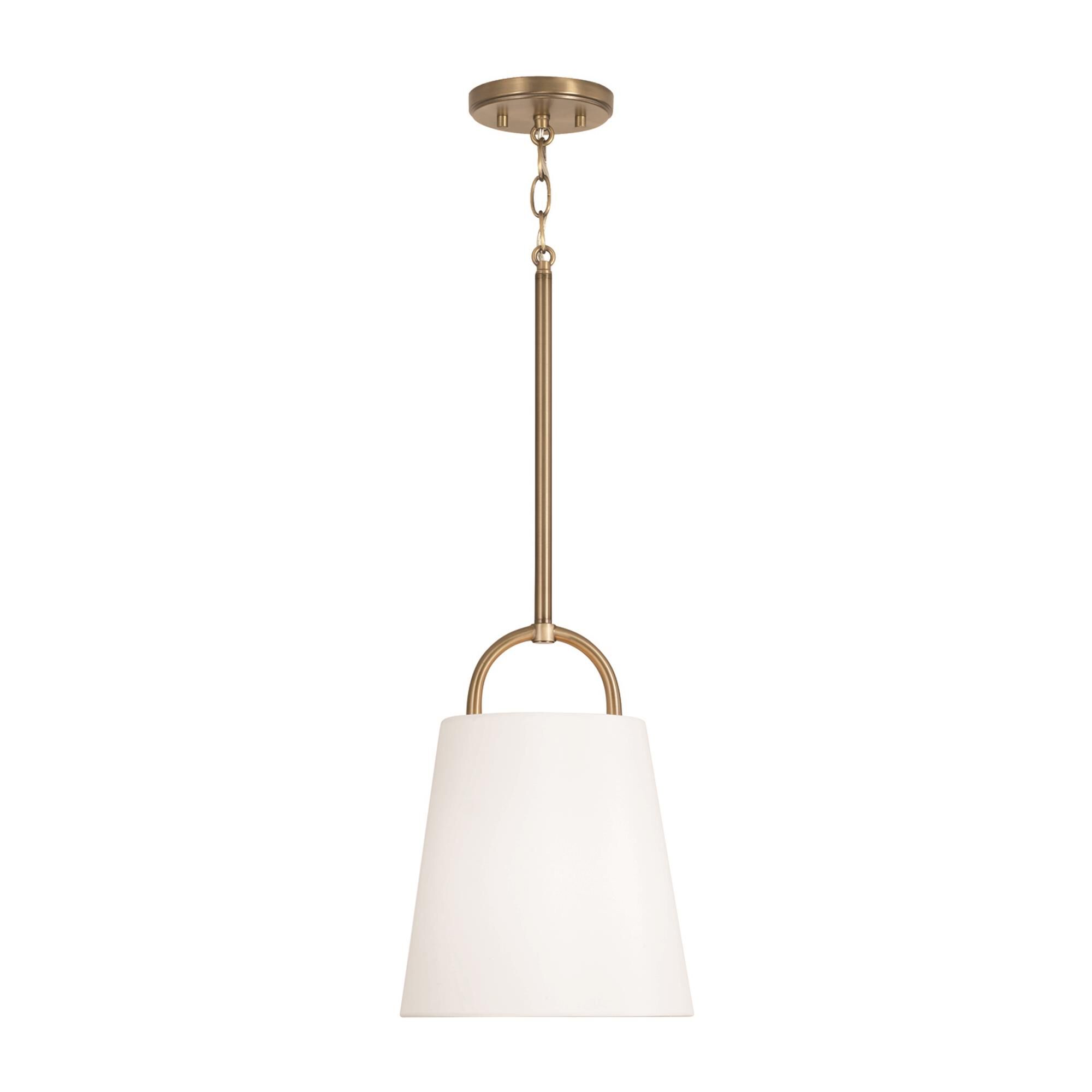 Shown in Aged Brass finish and White Fabric shade