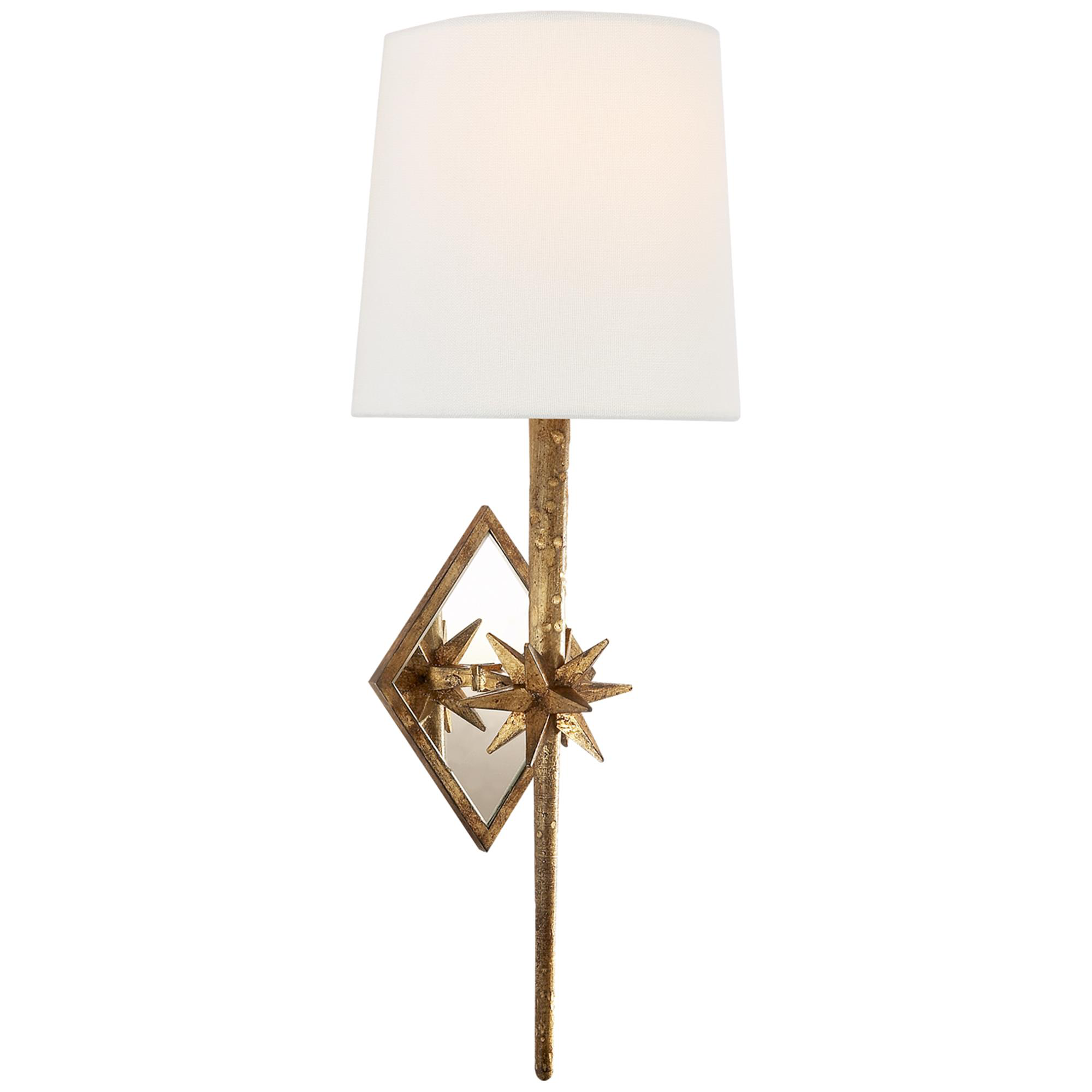 Shown in Gilded Iron finish and Linen shade