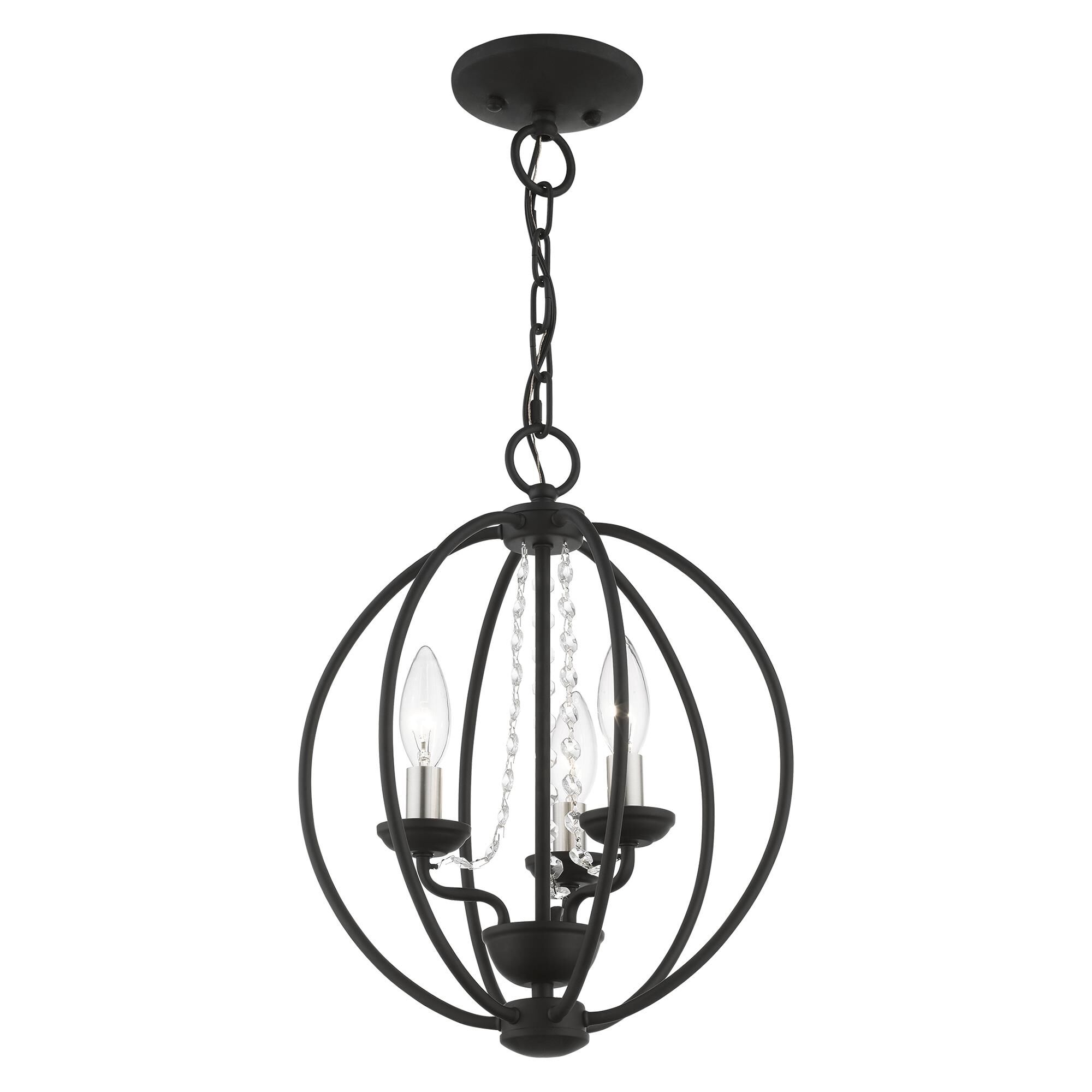 Shown in Black with Brushed Nickel Finish Candles finish and Clear Crystals shade