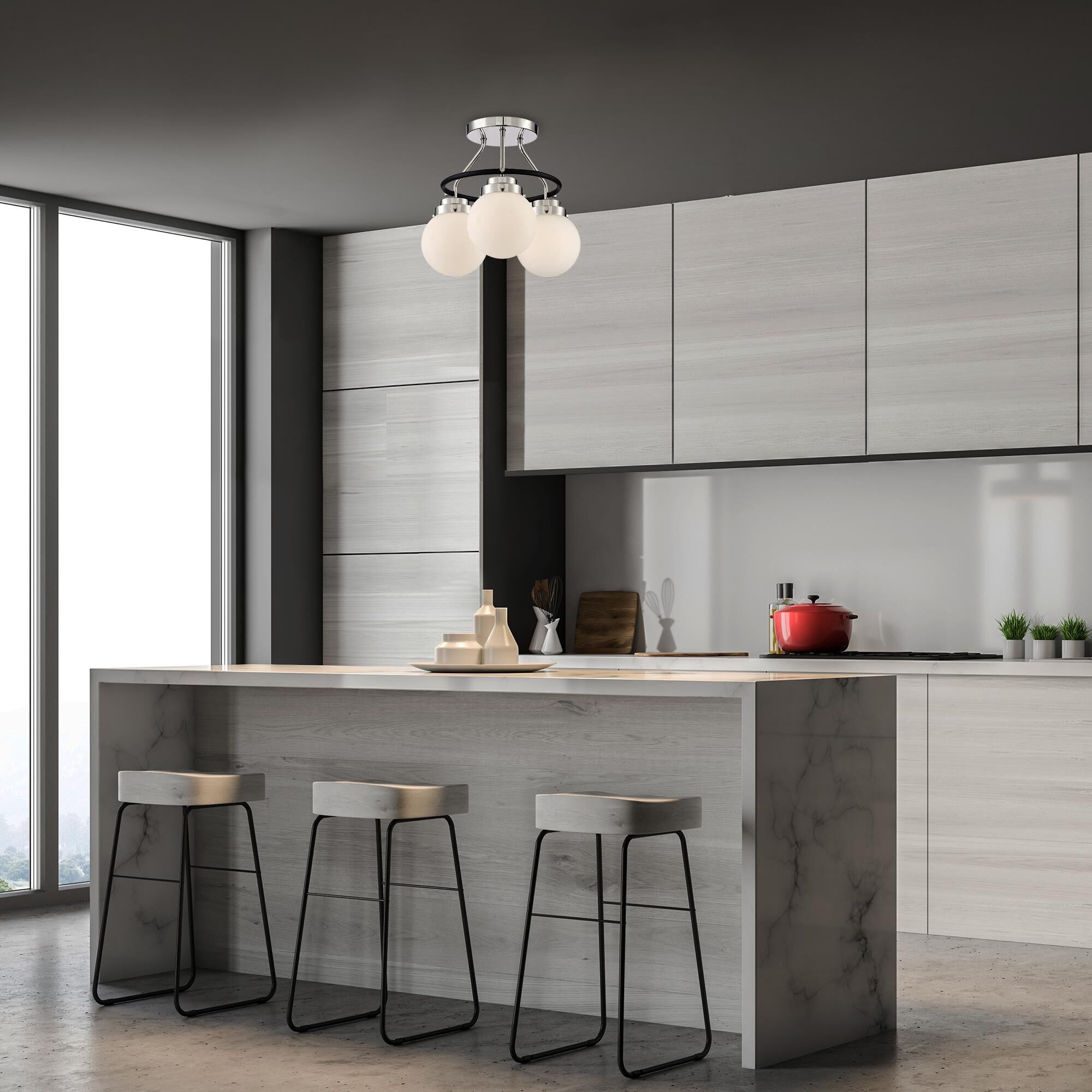 Elle 14 Inch 3 Light Semi Flush Mount by Designers Fountain