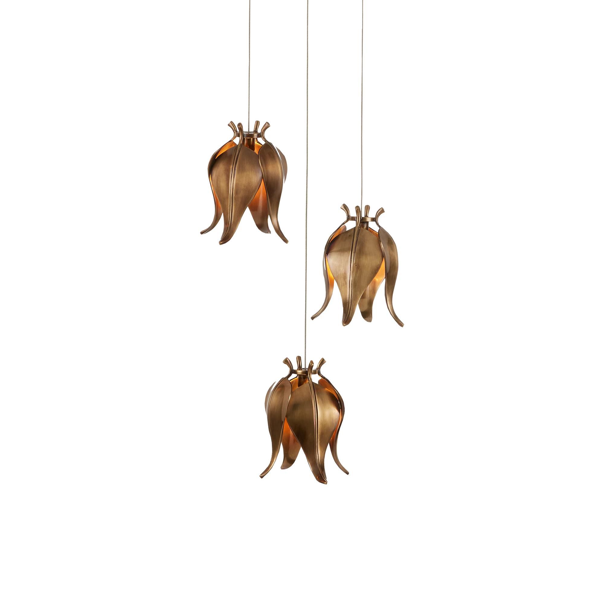 Shown in Antique Brass/Silver finish and Antique Brass/Brass shade