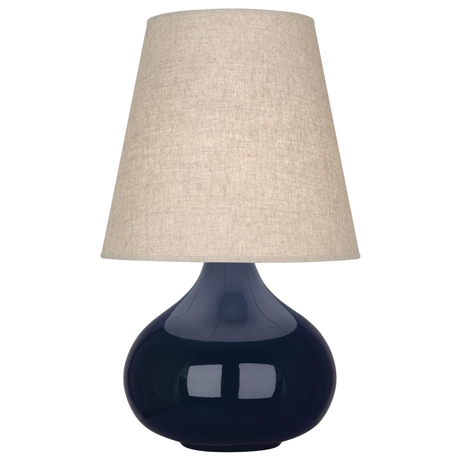 Shown in Midnight Blue Glazed Ceramic finish and Buff Linen shade