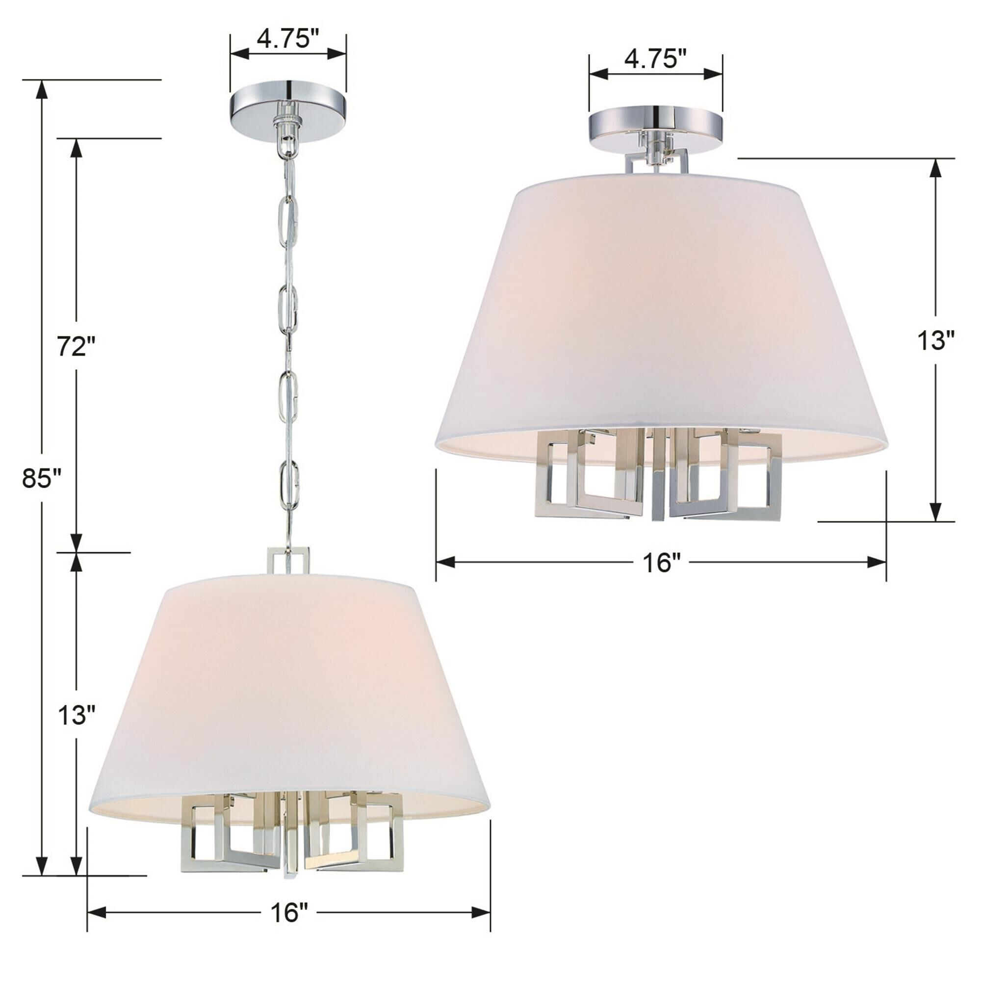 Shown in Polished Nickel finish and Silk glass and White shade
